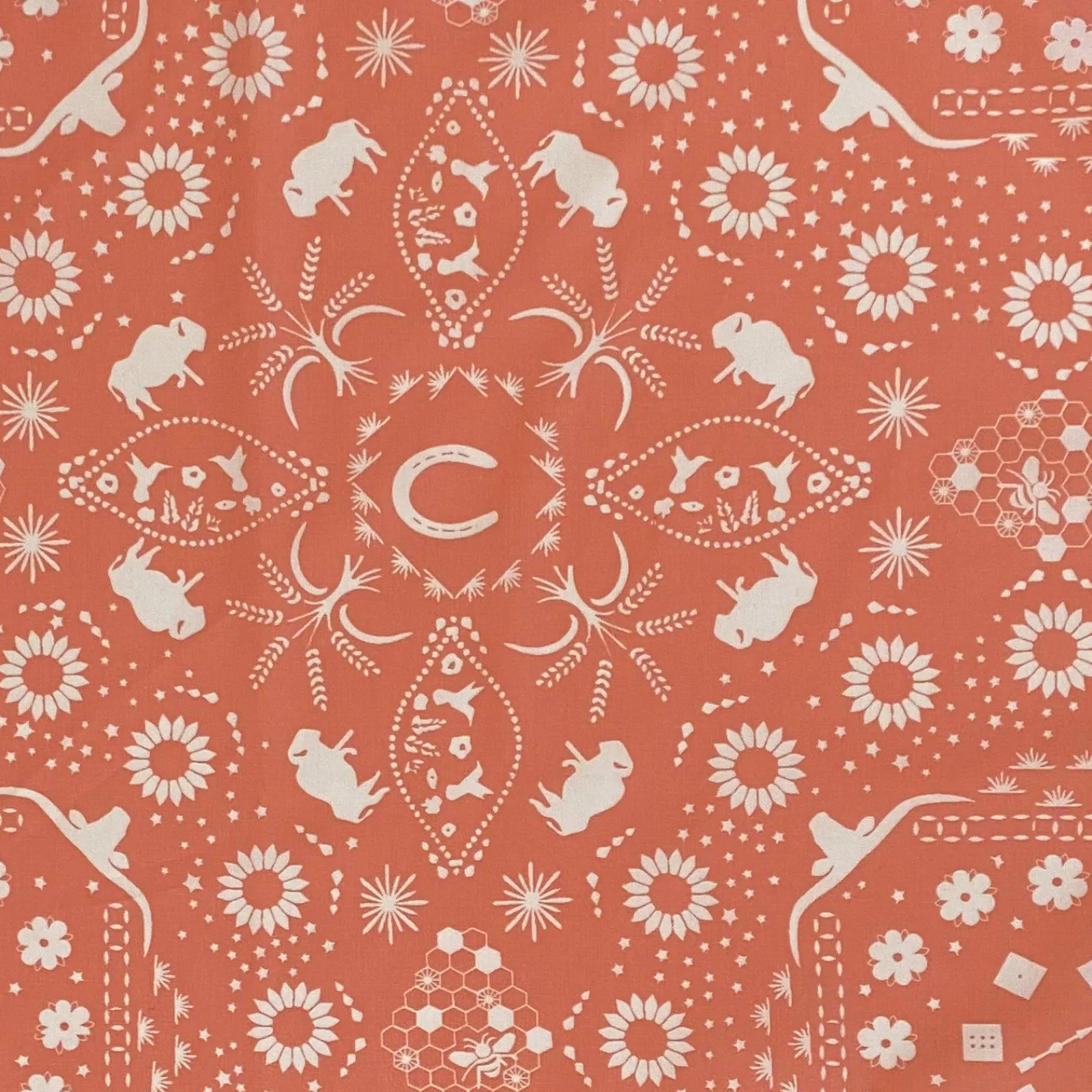 Rockmount Bison Print Western Cotton Bandana In Orange Shop