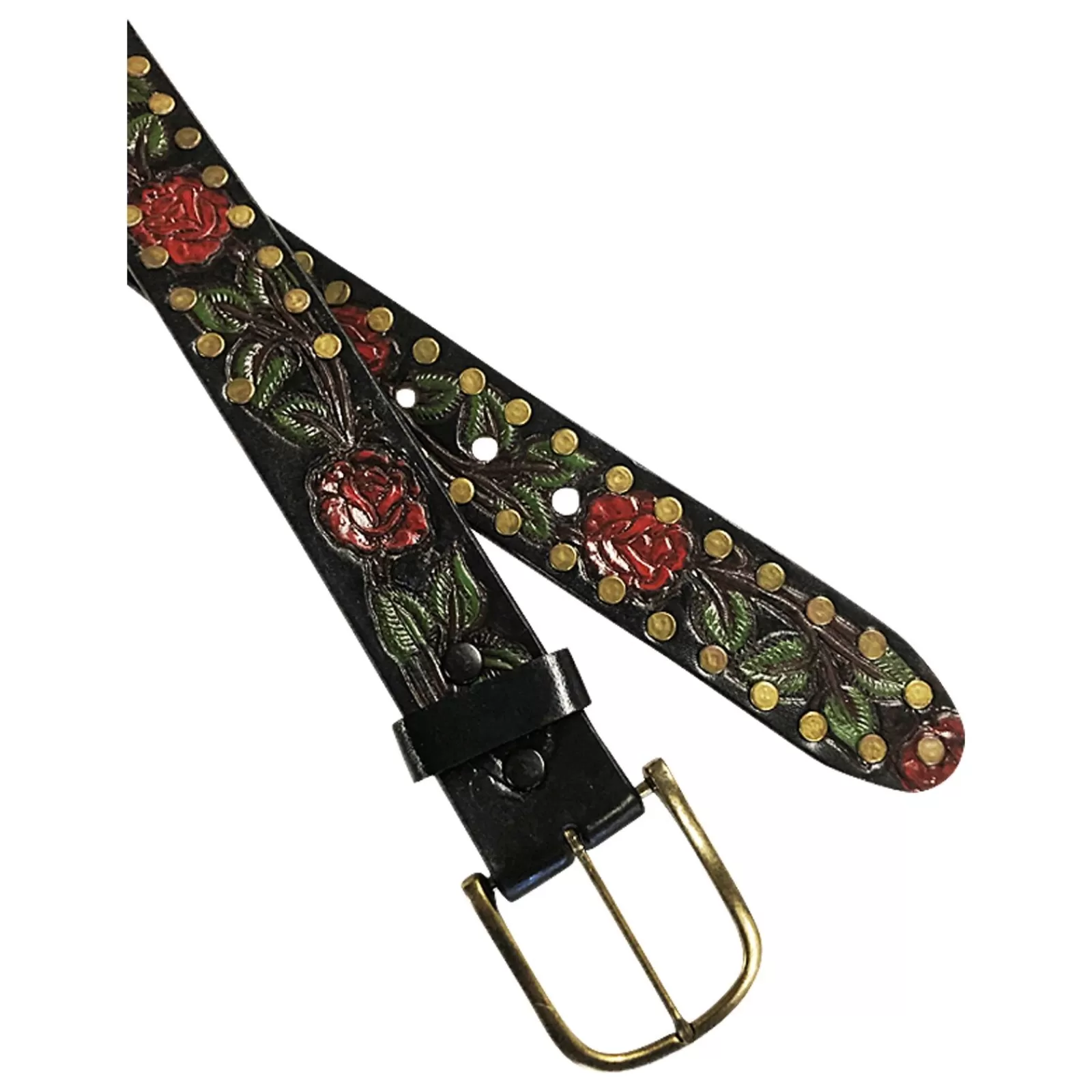 Rockmount Black Tooled Genuine Leather Western Belt With Red Roses Sale