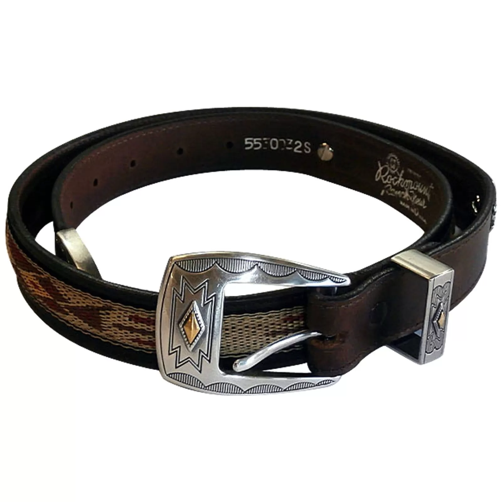 Rockmount Brown Native Ribbon Genuine Leather Western Belt With Conchos Discount