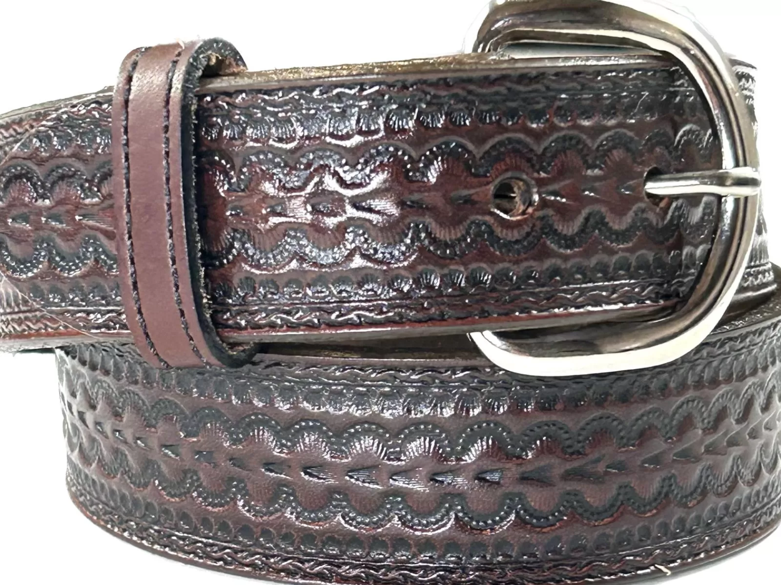 Rockmount Brown Tooled Scalloped Genuine Leather Western Belt Sale