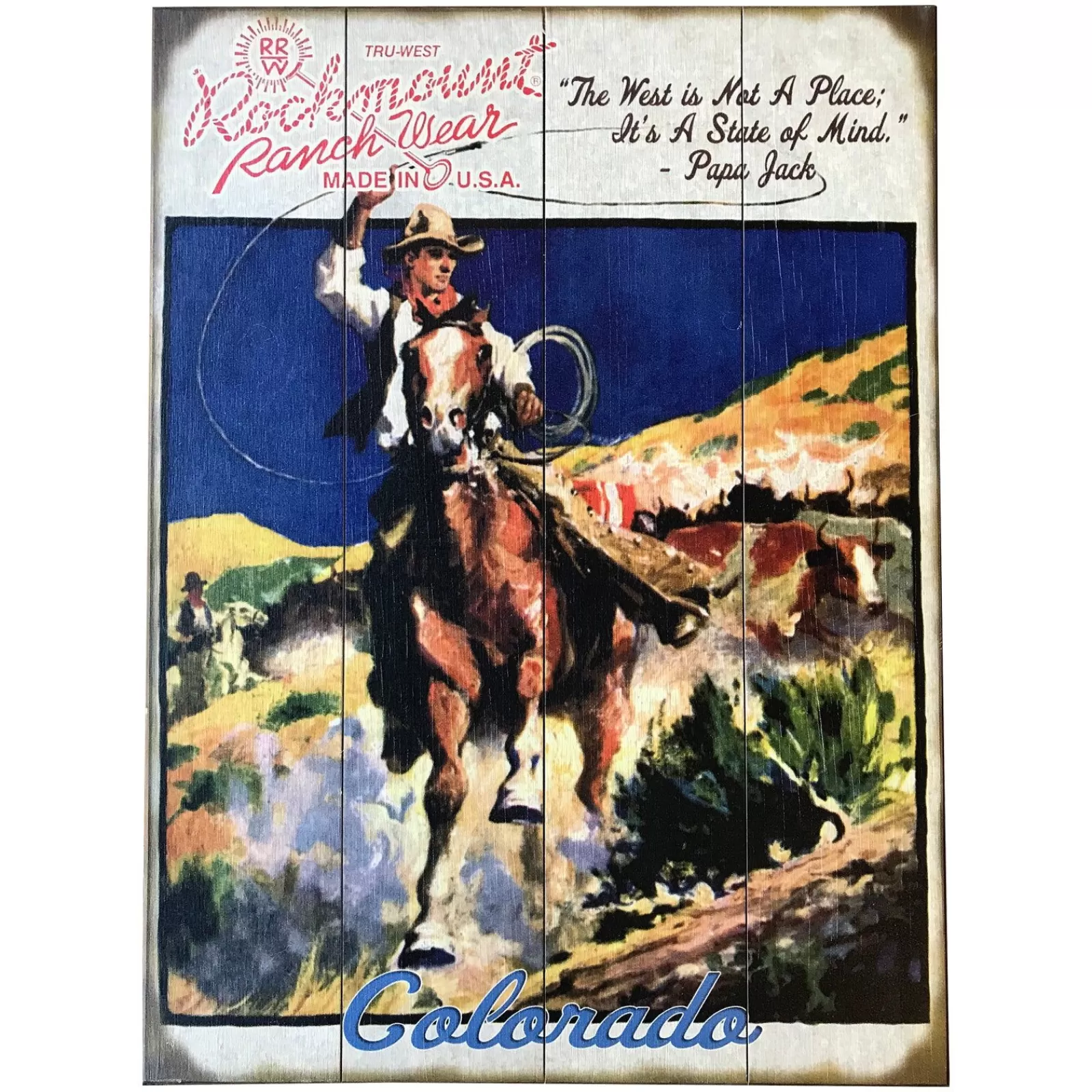 Rockmount Cowboy Calf Roper Distressed Wood Western Sign (Small) New