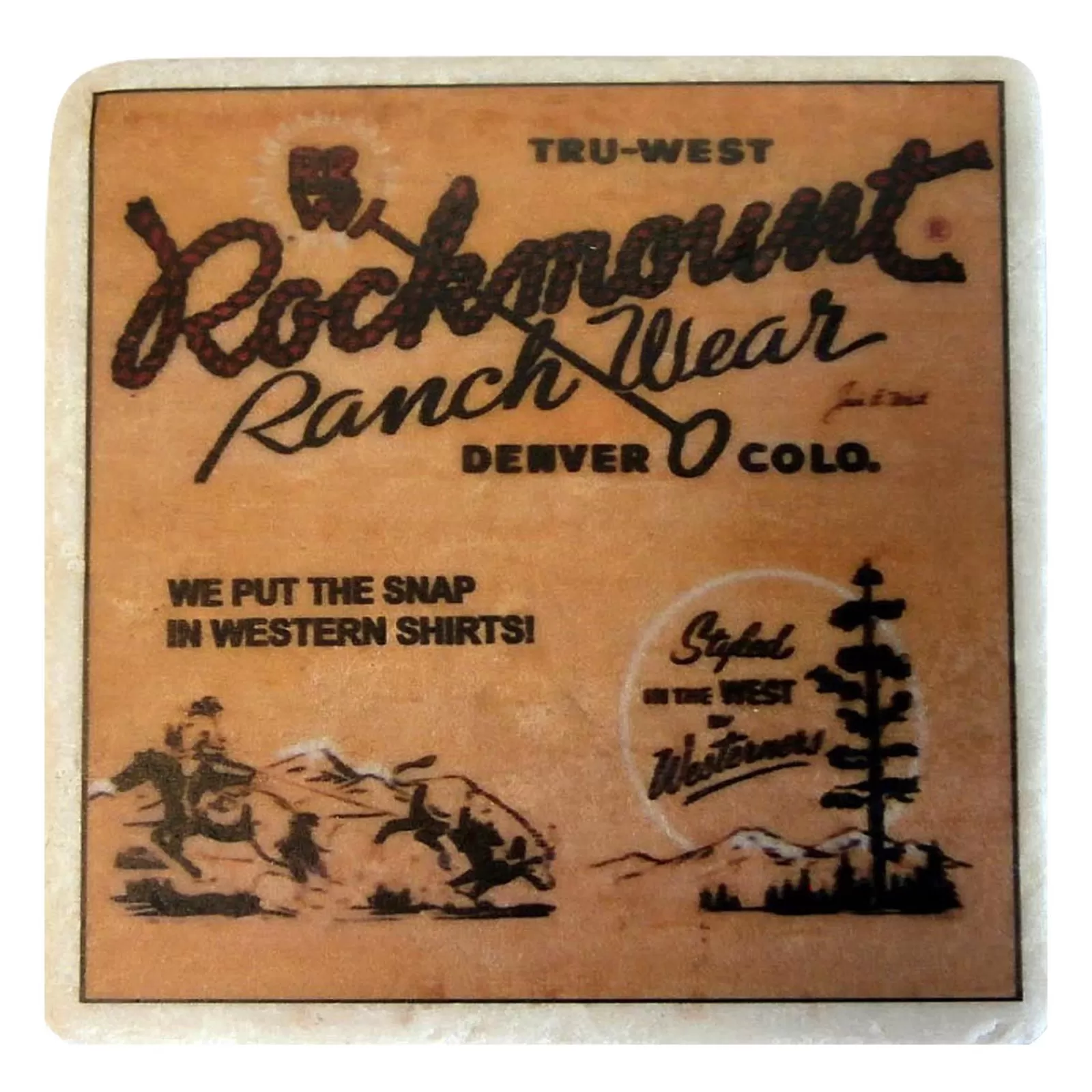 Rockmount Cowboy Calf Roper Western Marble Coaster Cheap