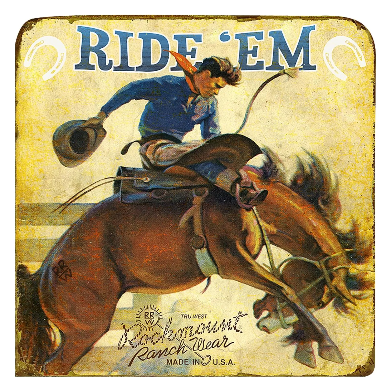 Rockmount Cowboy Ride 'Em Bronc Distressed Wood Western Sign Online