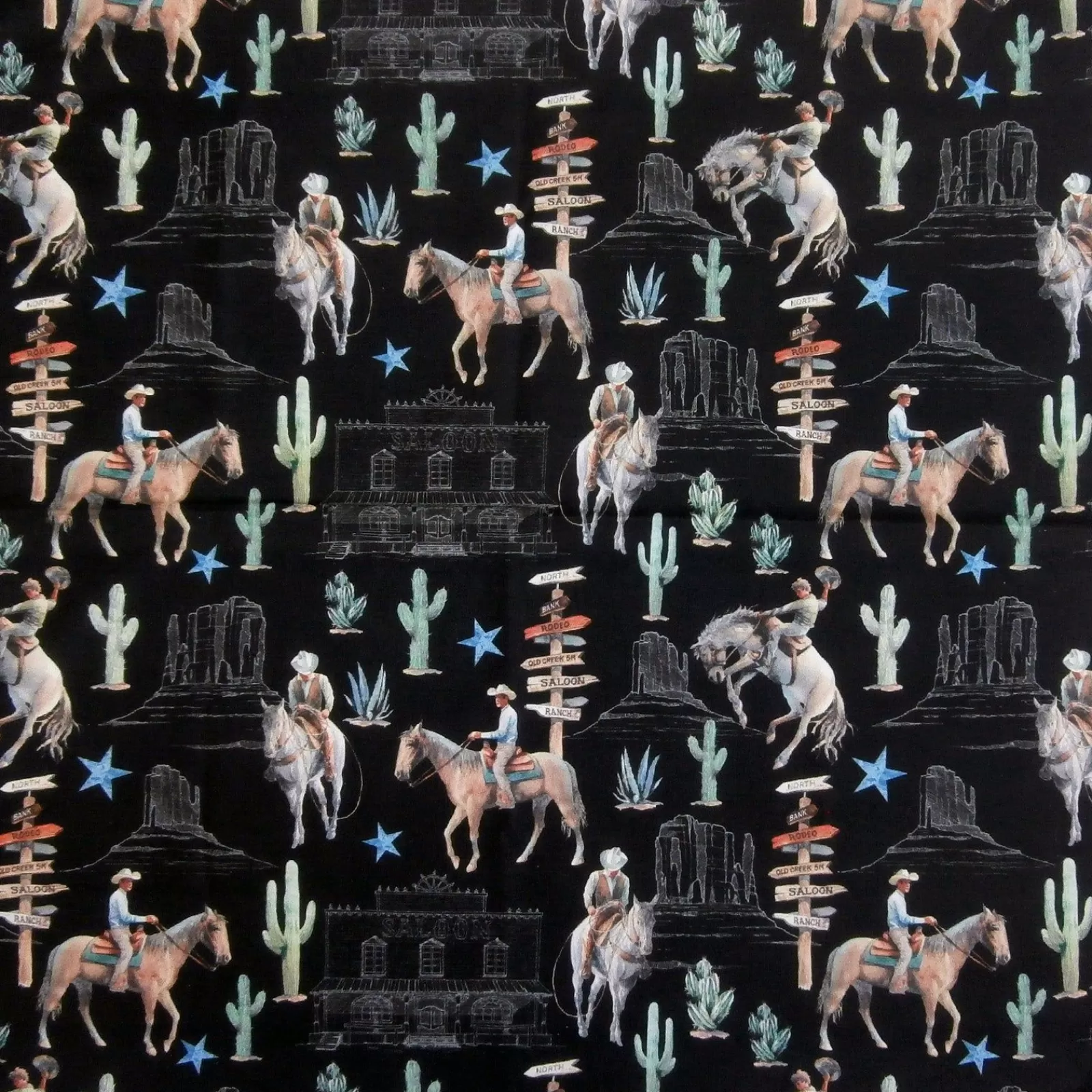 Rockmount Cowboy Riders & Cactus Western Cotton Bandana In Black Outlet