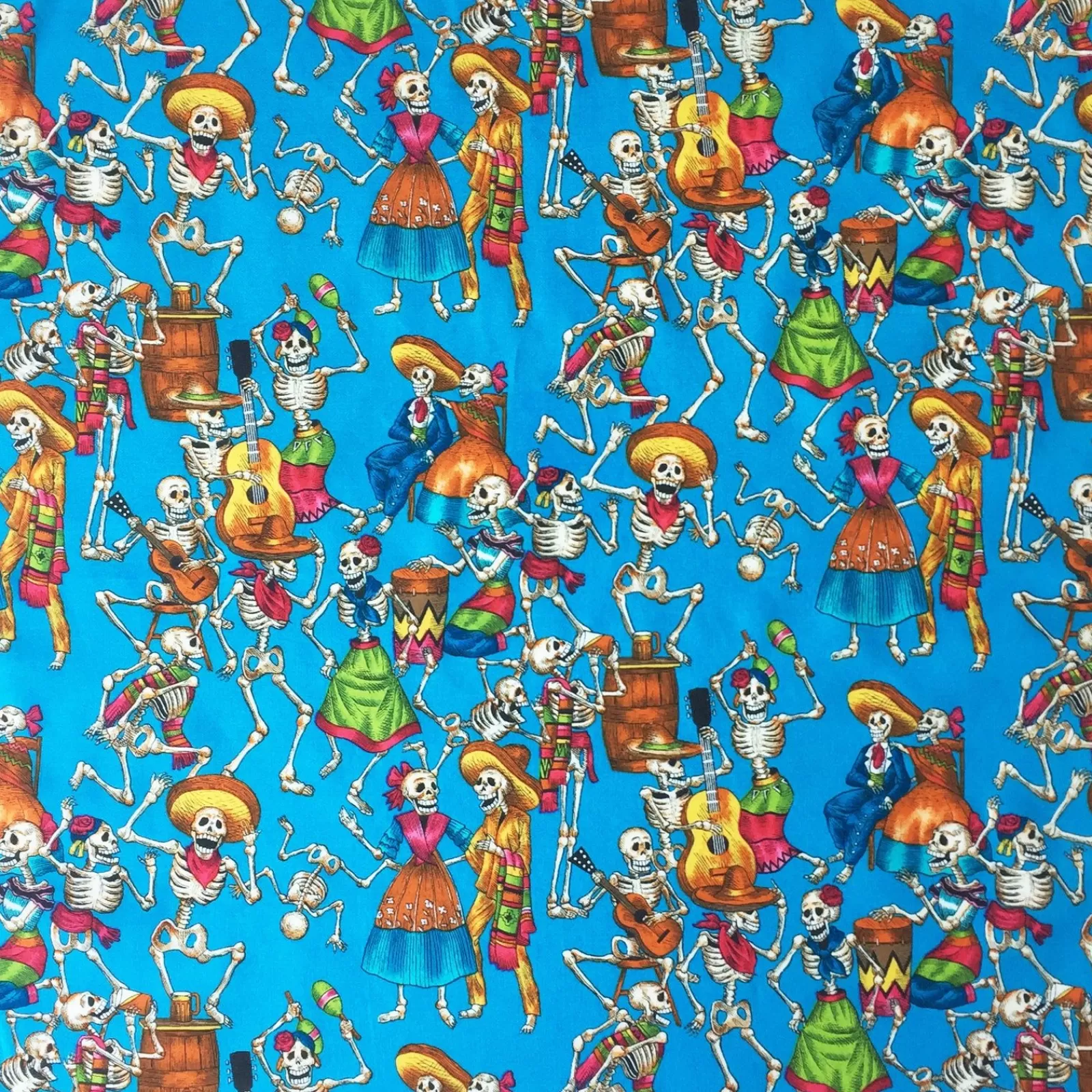 Rockmount Day Of The Dead Western Cotton Bandana In Turquoise Flash Sale