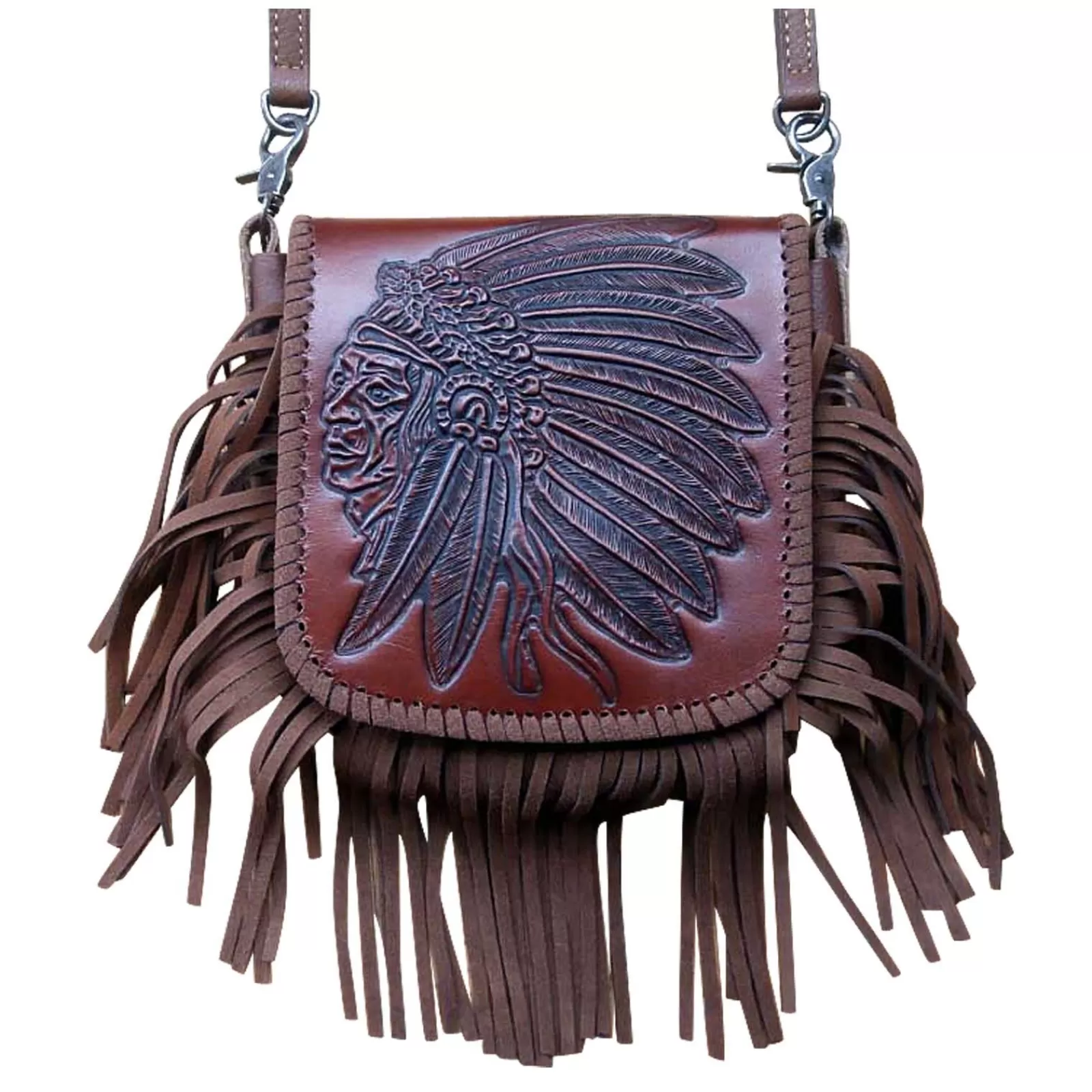 Rockmount Embossed Indian Chief With Fringe Leather Western Purse Cheap