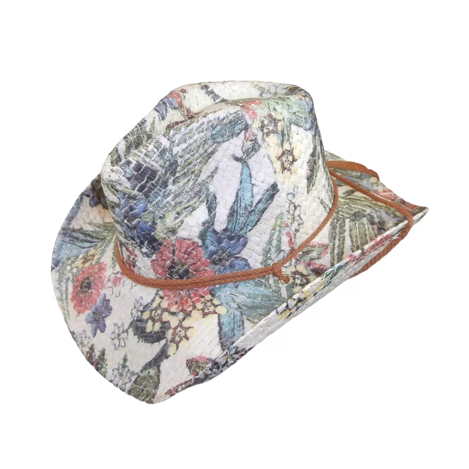 Rockmount Floral Pink Print Straw Western Cowgirl Hat Online