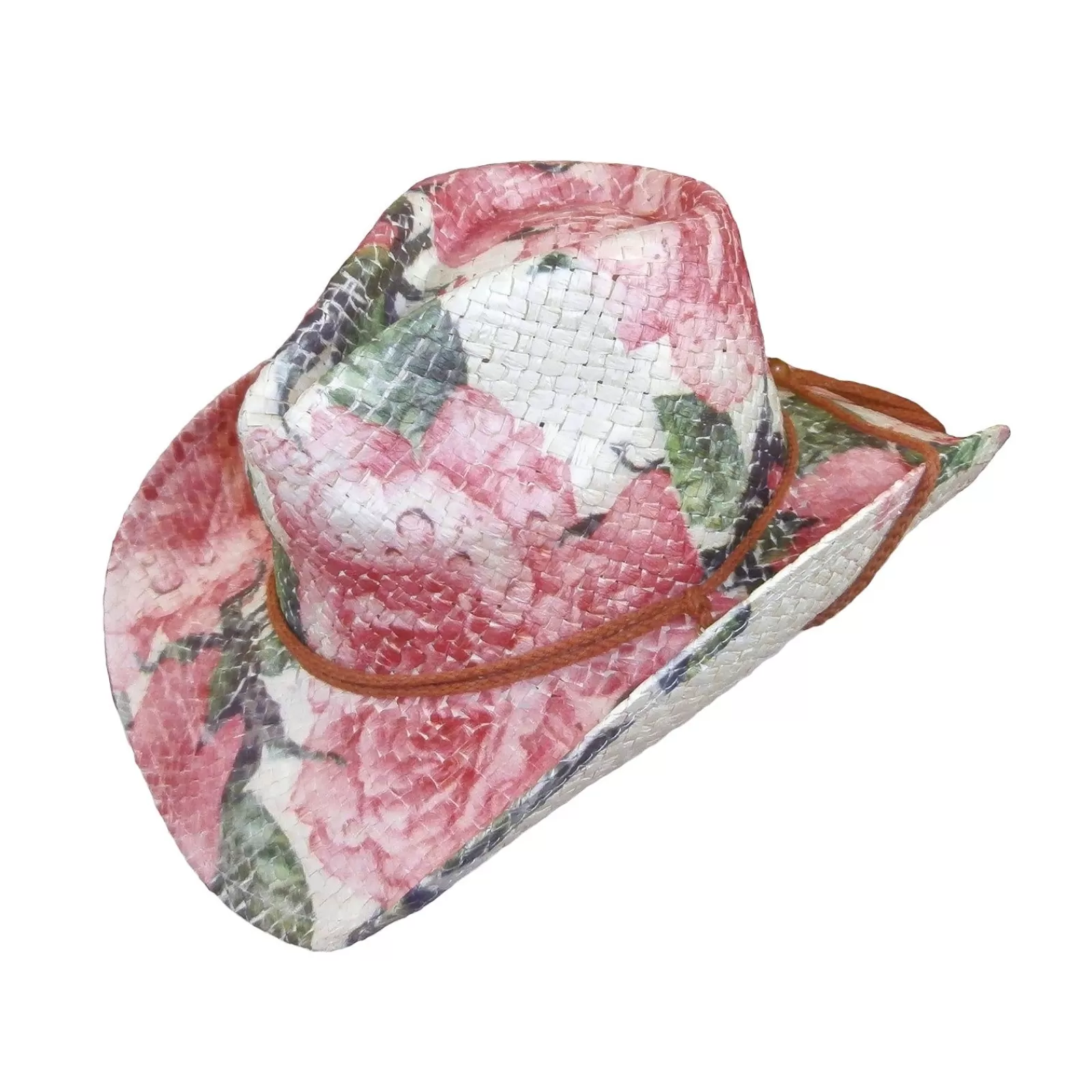 Rockmount Floral Red & Green Print Straw Western Cowgirl Hat Best Sale