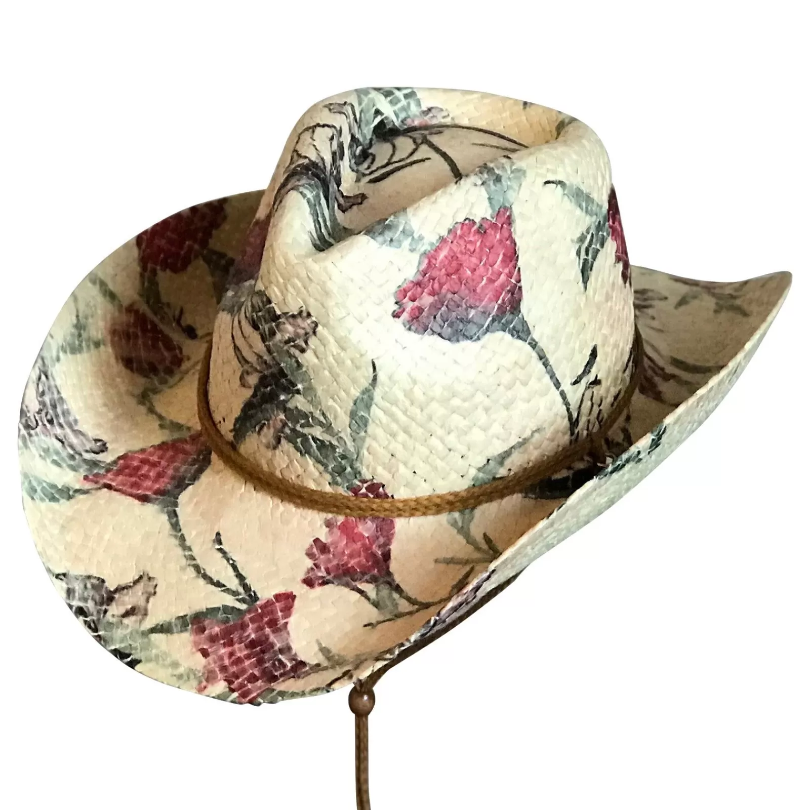 Rockmount Floral Red & Green Print Straw Western Cowgirl Hat Sale