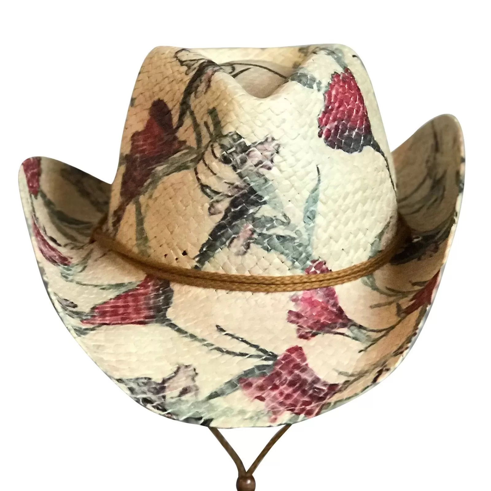 Rockmount Floral Red & Green Print Straw Western Cowgirl Hat Sale