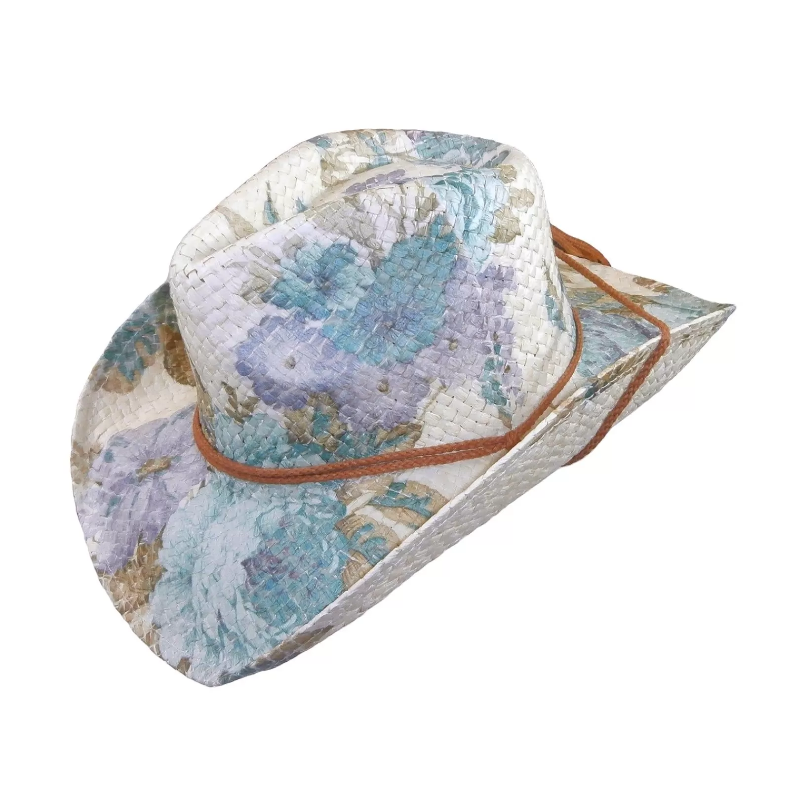 Rockmount Floral Violet & Green Print Straw Western Cowgirl Hat Cheap