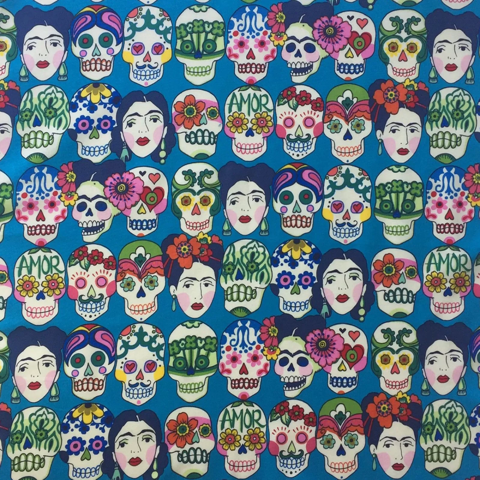 Rockmount Frida Kahlo & Skulls Western Cotton Bandana In Turquoise Flash Sale