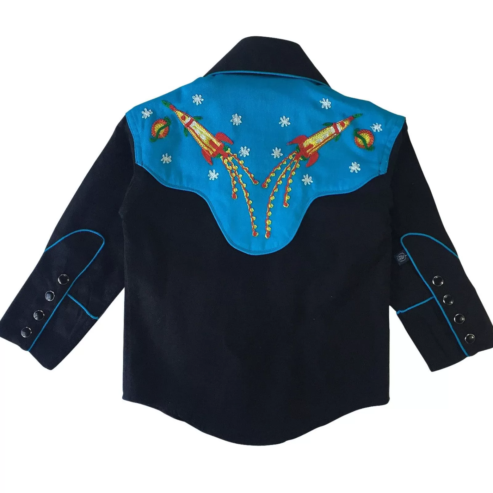 Rockmount Kid'S 2-Tone Space Cowboy Embroidered Western Shirt In Black & Turquoise New