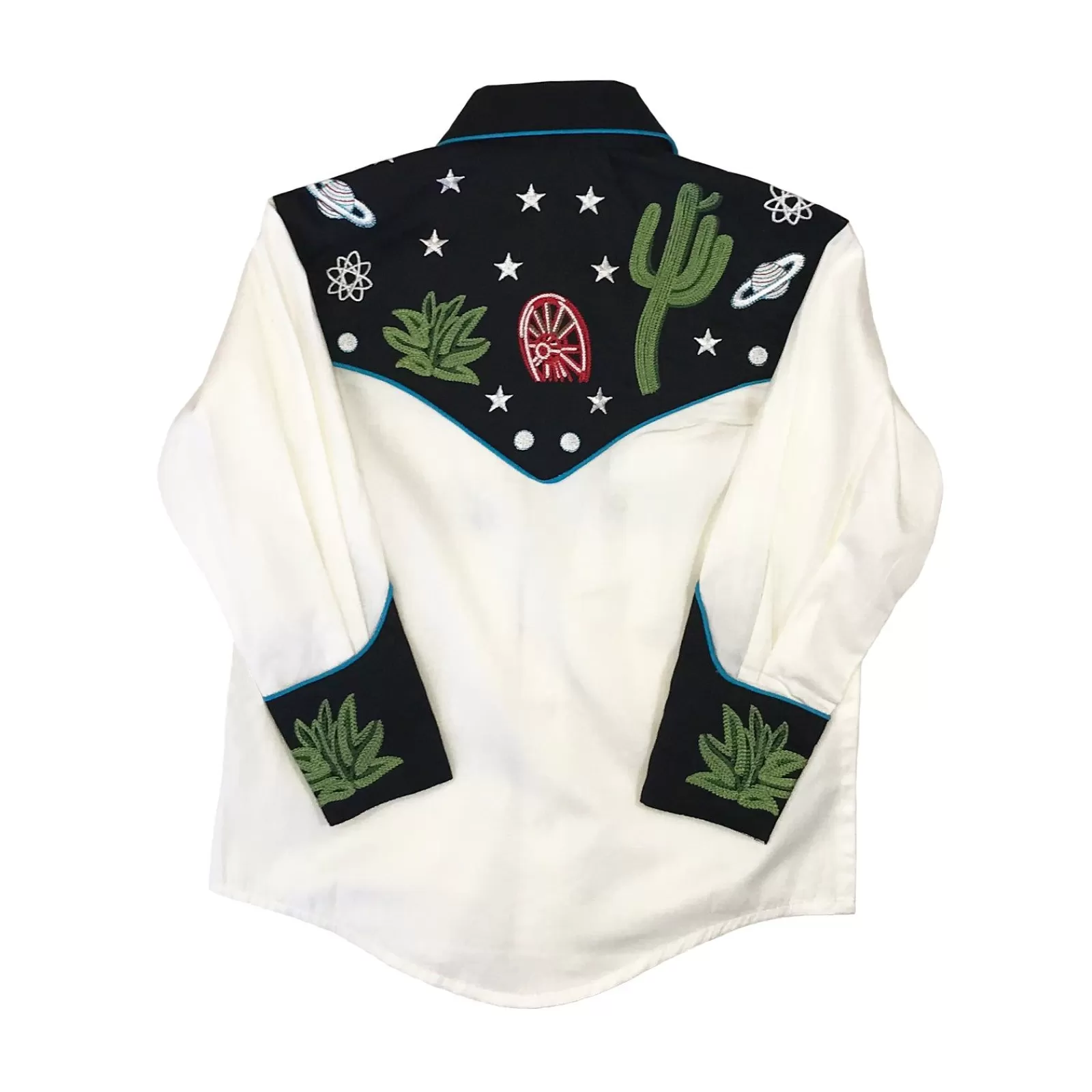 Rockmount Kid'S Black Vintage Cactus & Stars Chain Stitch Embroidery Western Shirt New