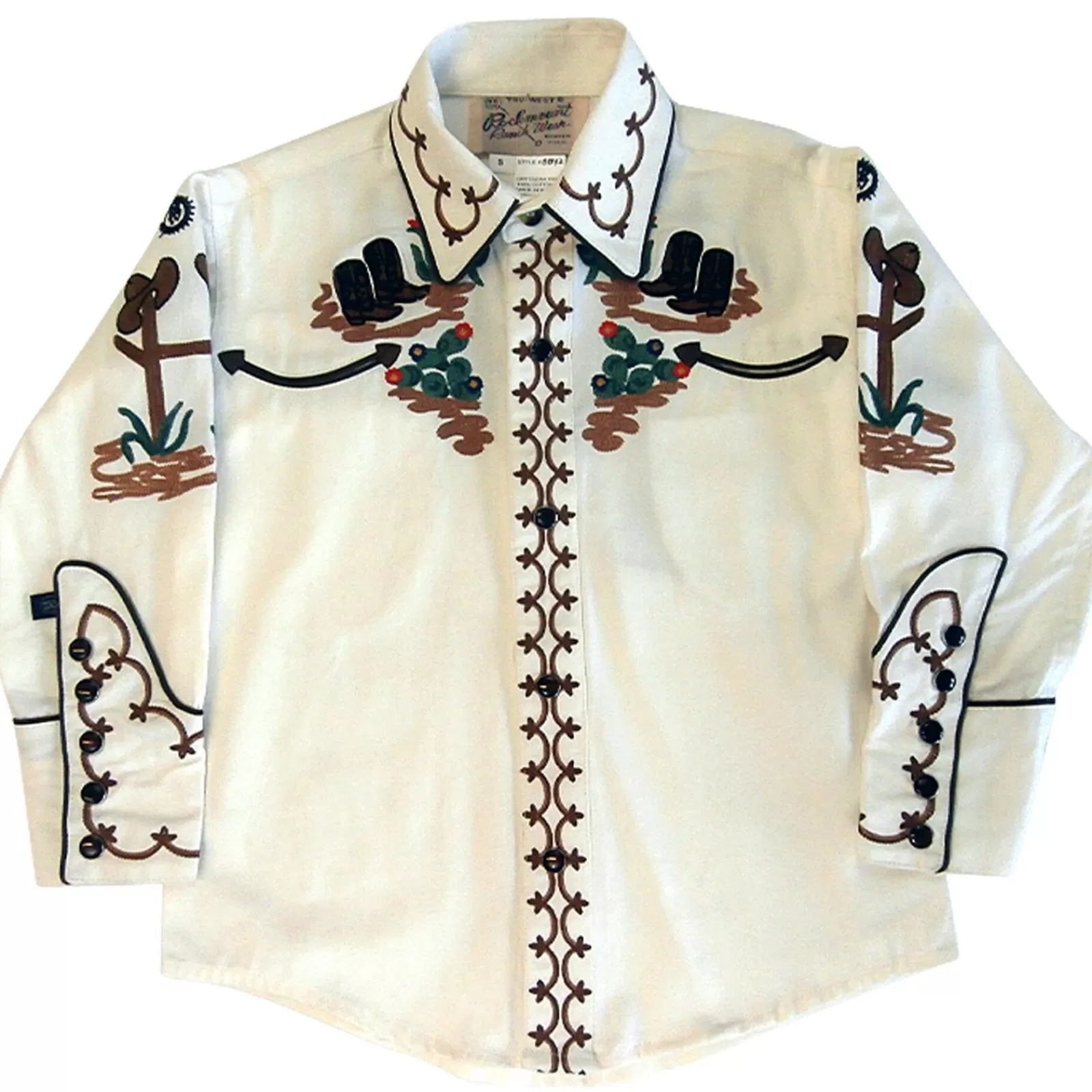 Rockmount Kid'S Cactus & Cowboy Boots Embroidered Western Shirt In Ivory Store