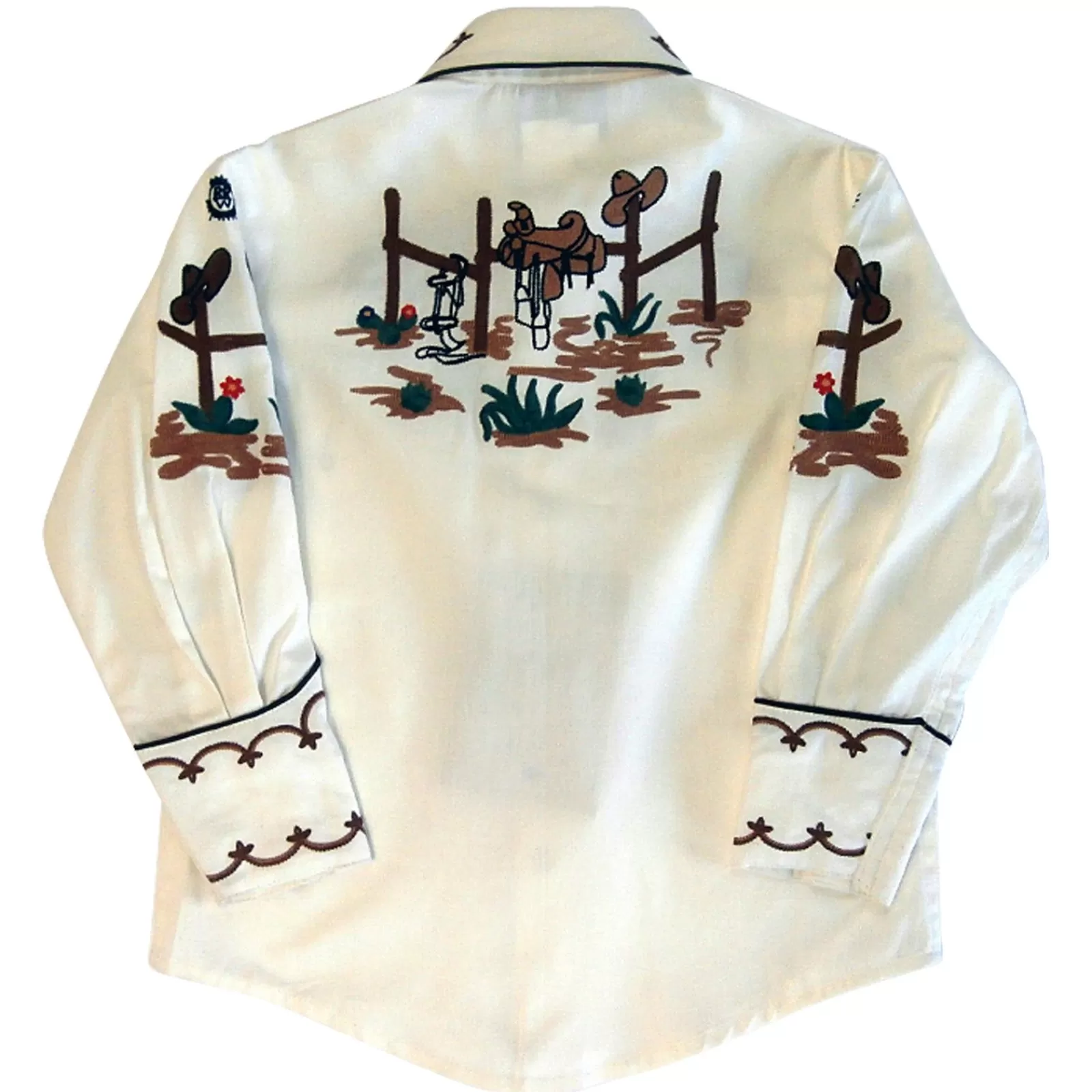 Rockmount Kid'S Cactus & Cowboy Boots Embroidered Western Shirt In Ivory Store