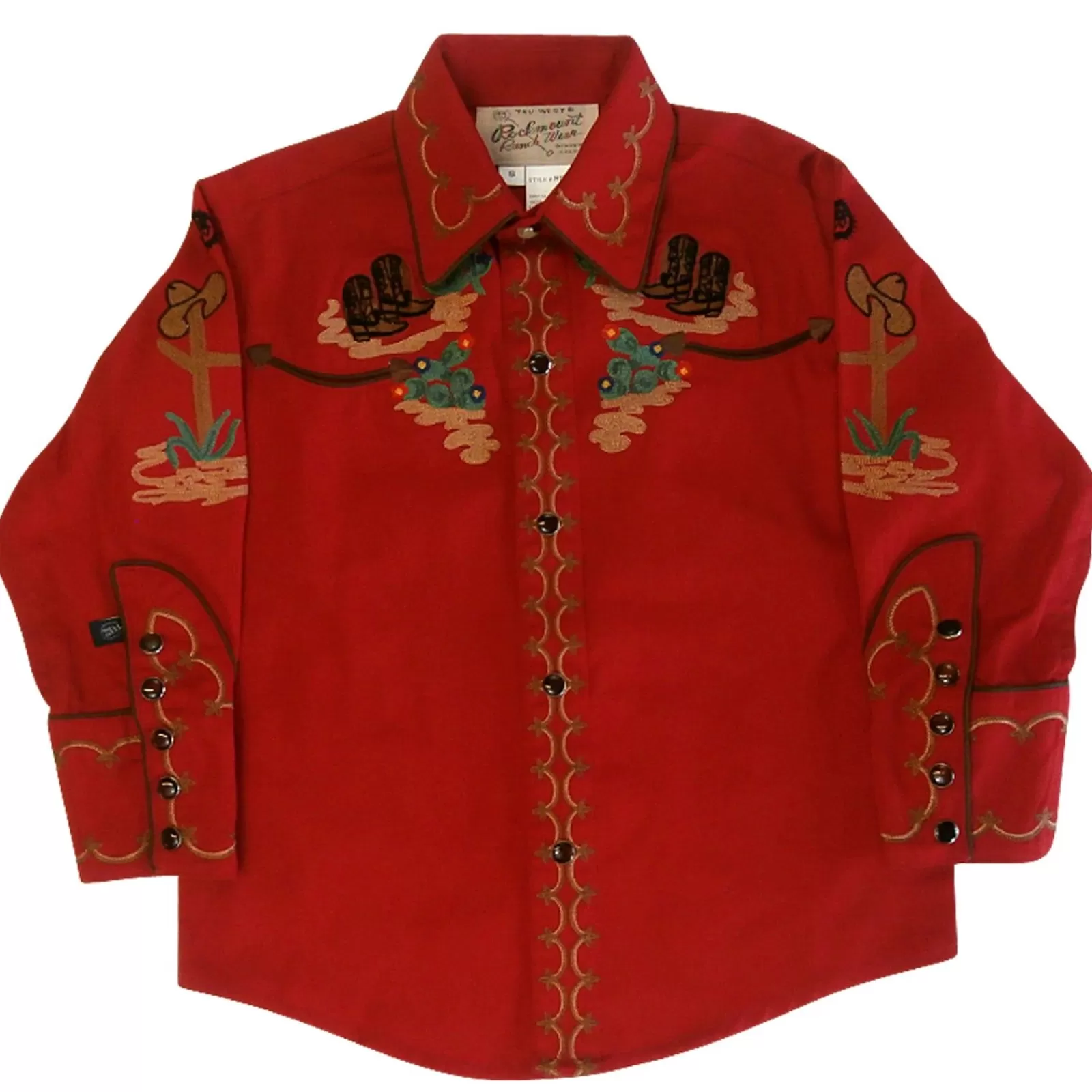 Rockmount Kid'S Cactus & Cowboy Boots Embroidered Western Shirt In Red Hot