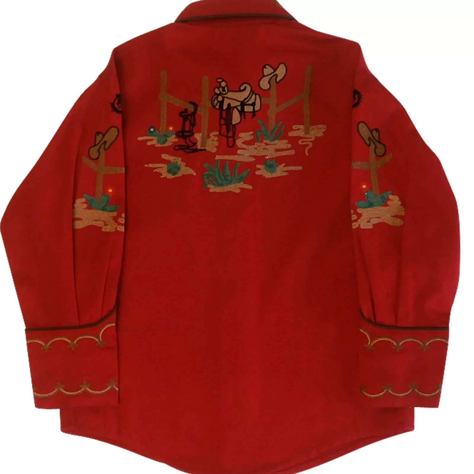 Rockmount Kid'S Cactus & Cowboy Boots Embroidered Western Shirt In Red Hot