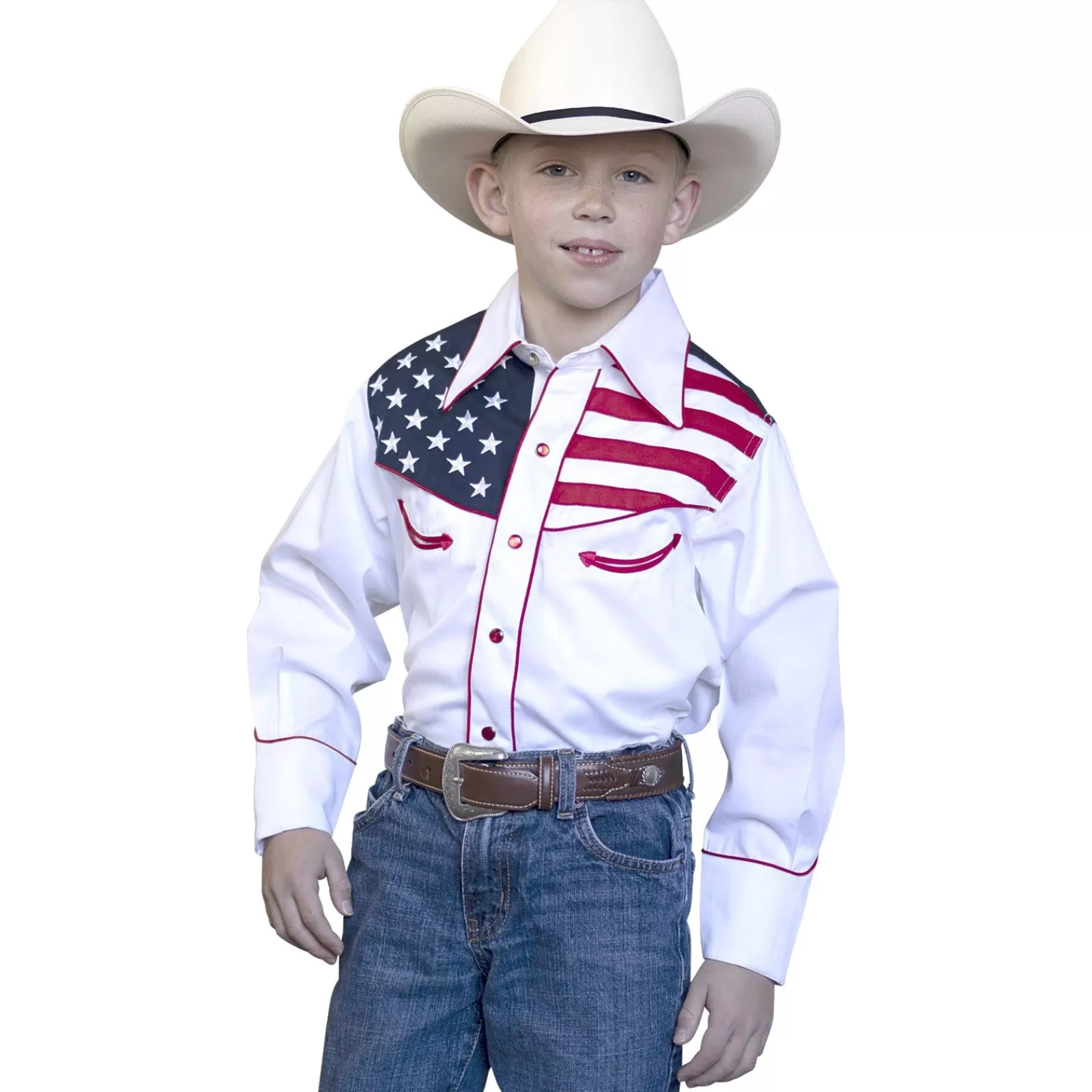 Rockmount Kid'S Embroidered Vintage American Flag Western Shirt Fashion
