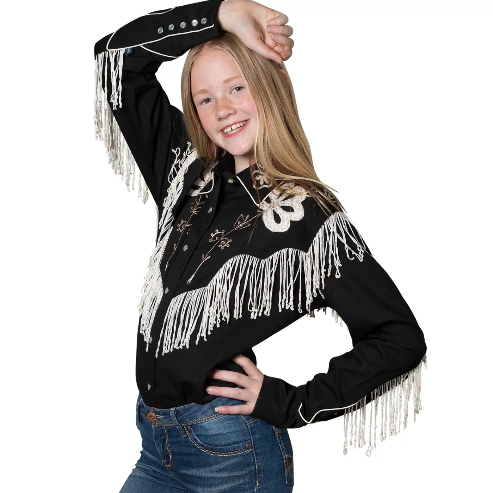 Rockmount Kid'S Embroidered Vintage Fringe Black Western Shirt New