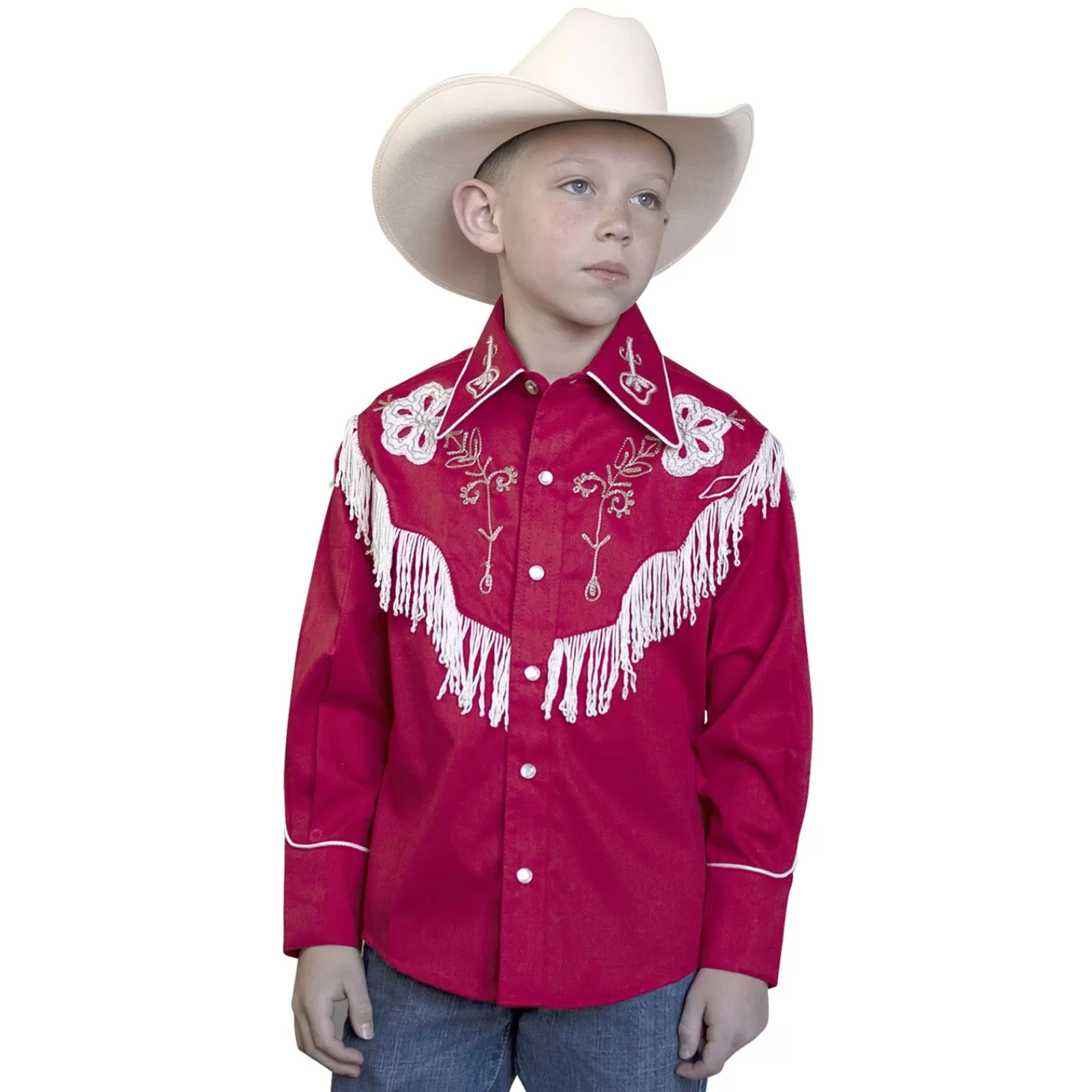 Rockmount Kid'S Embroidered Vintage Fringe Red Western Shirt Shop