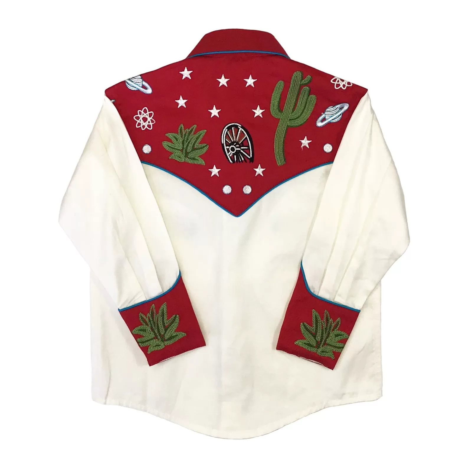 Rockmount Kid'S Red Vintage Cactus & Stars Chain Stitch Embroidery Western Shirt New