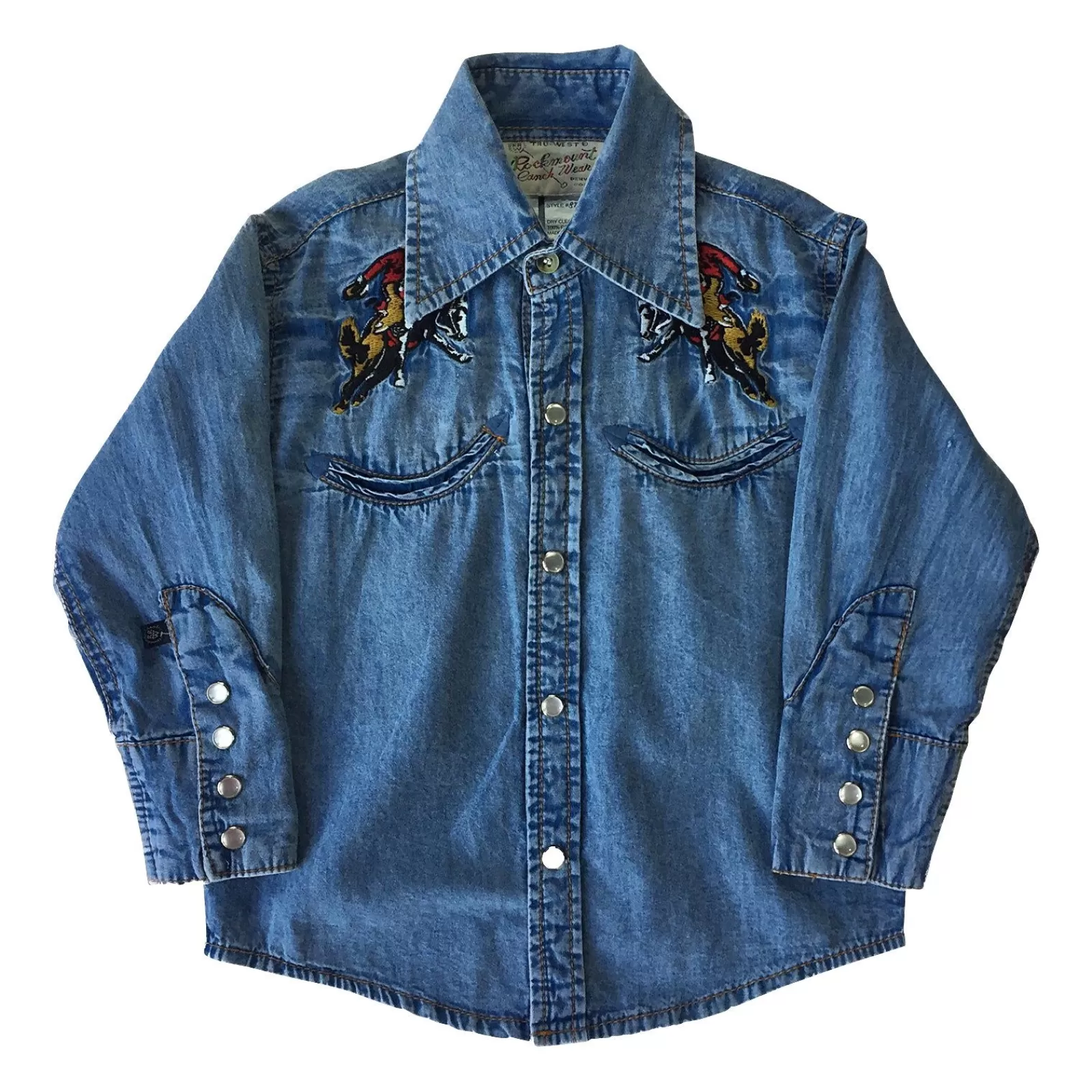 Rockmount Kid'S Bronc Vintage Embroidery Western Shirt In Denim Best