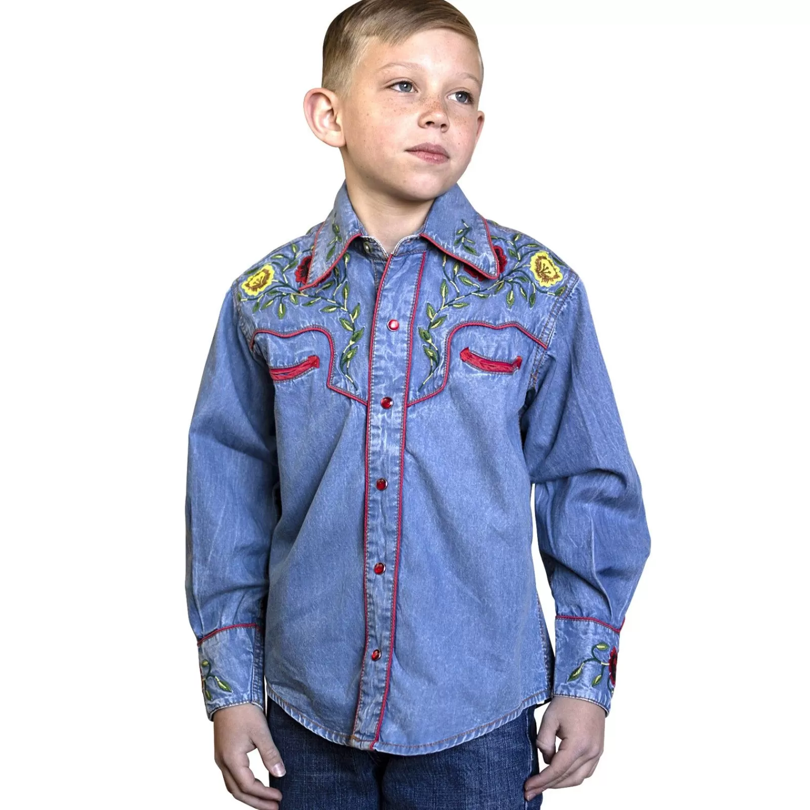 Rockmount Kid'S Vintage Floral Embroidery Denim Western Shirt Discount