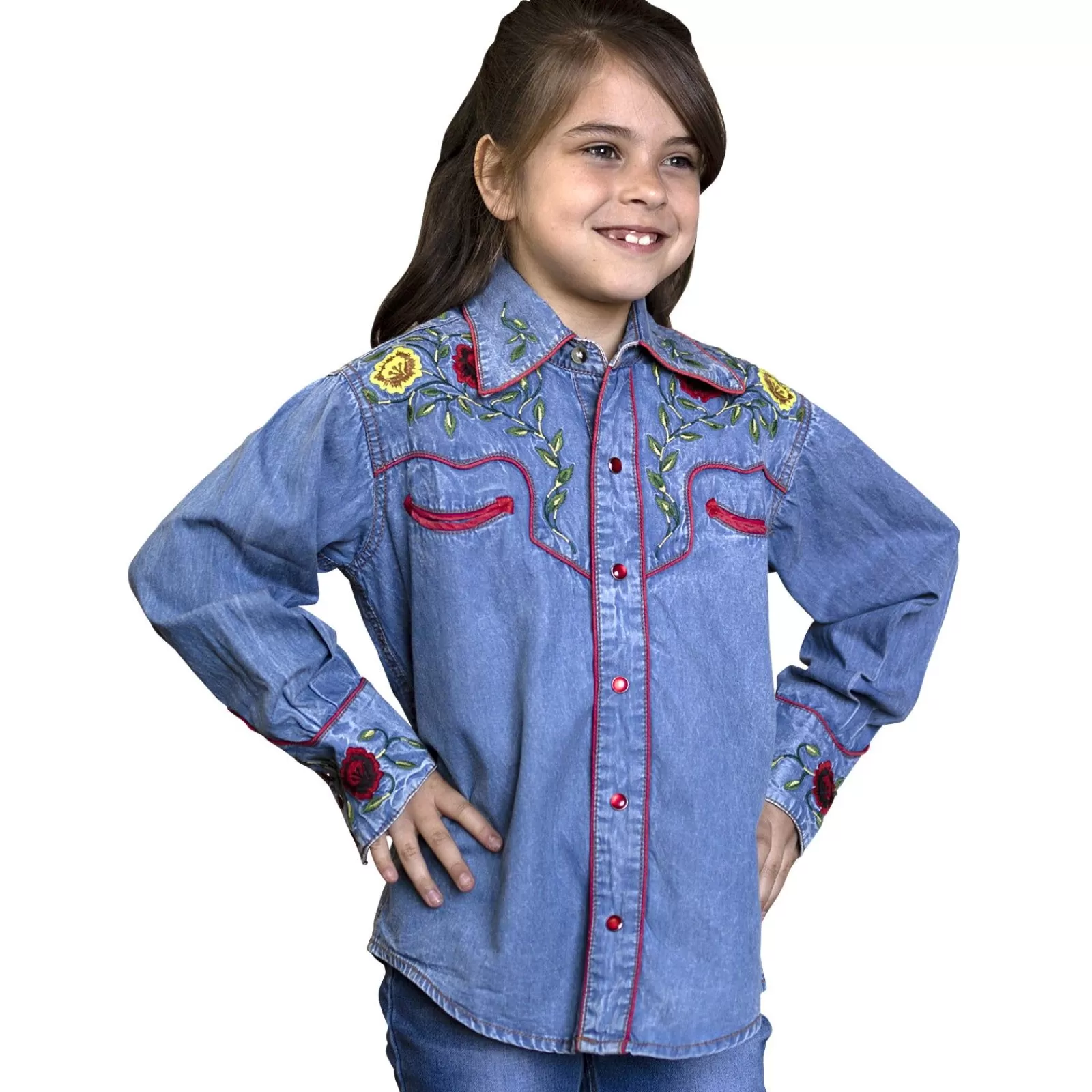 Rockmount Kid'S Vintage Floral Embroidery Denim Western Shirt Discount