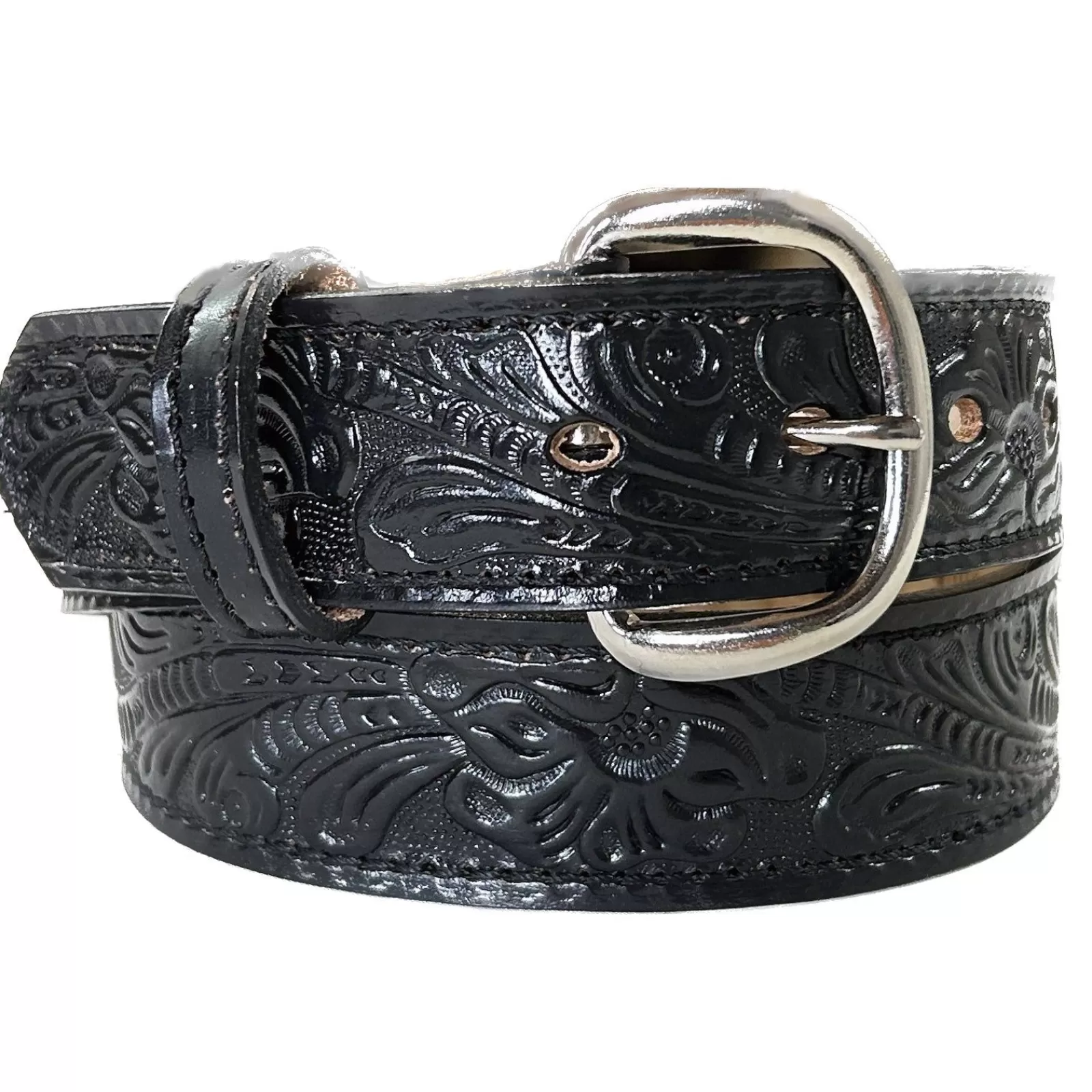 Rockmount Leaf Tooling Trip Stitch Genuine Black Leather Western Belt Hot