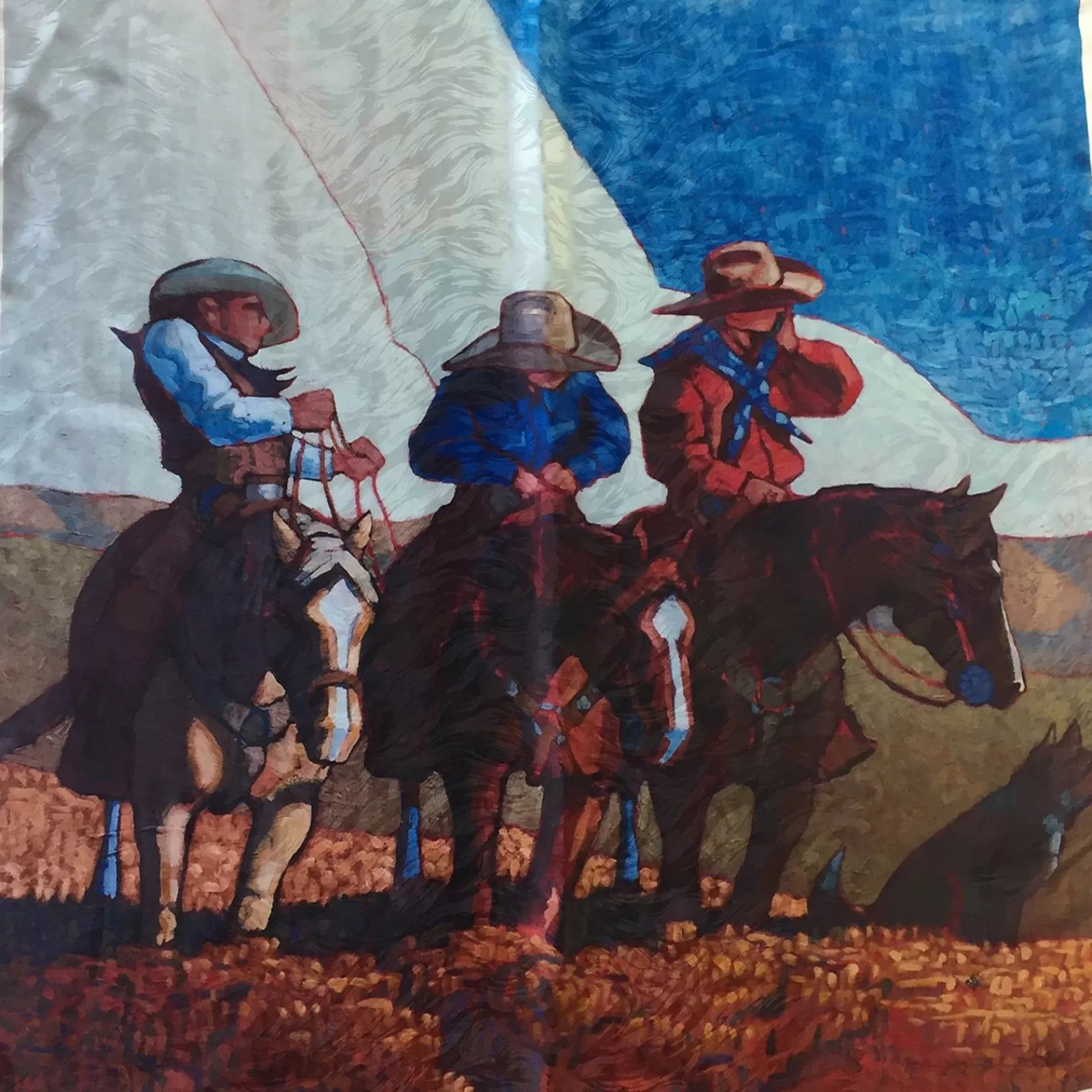 Rockmount Limited-Edition Cowboy Solstice Moon Silk Scarf By Duke Beardsley Hot