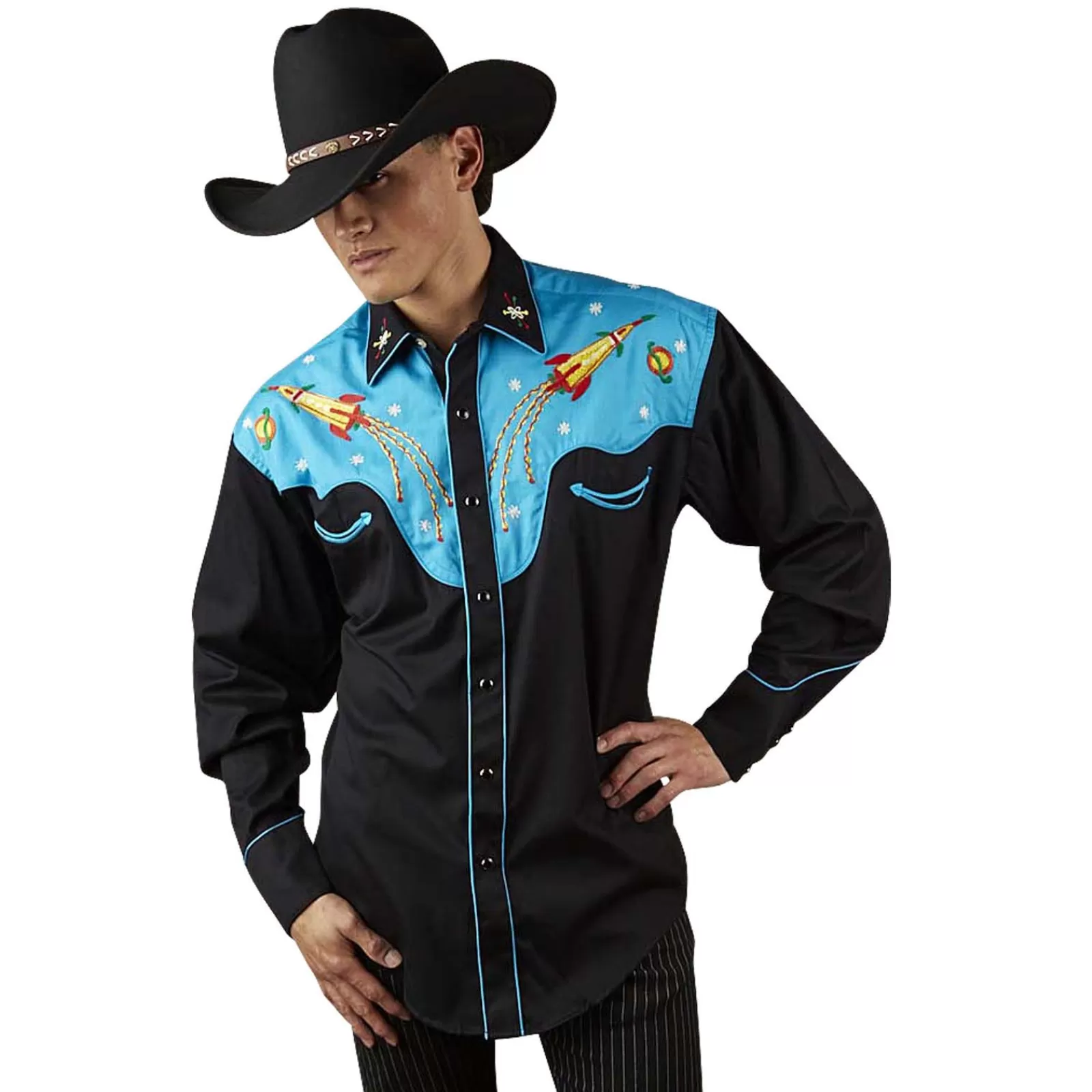 Rockmount Men'S 2-Tone Space Cowboy Embroidered Western Shirt Cheap