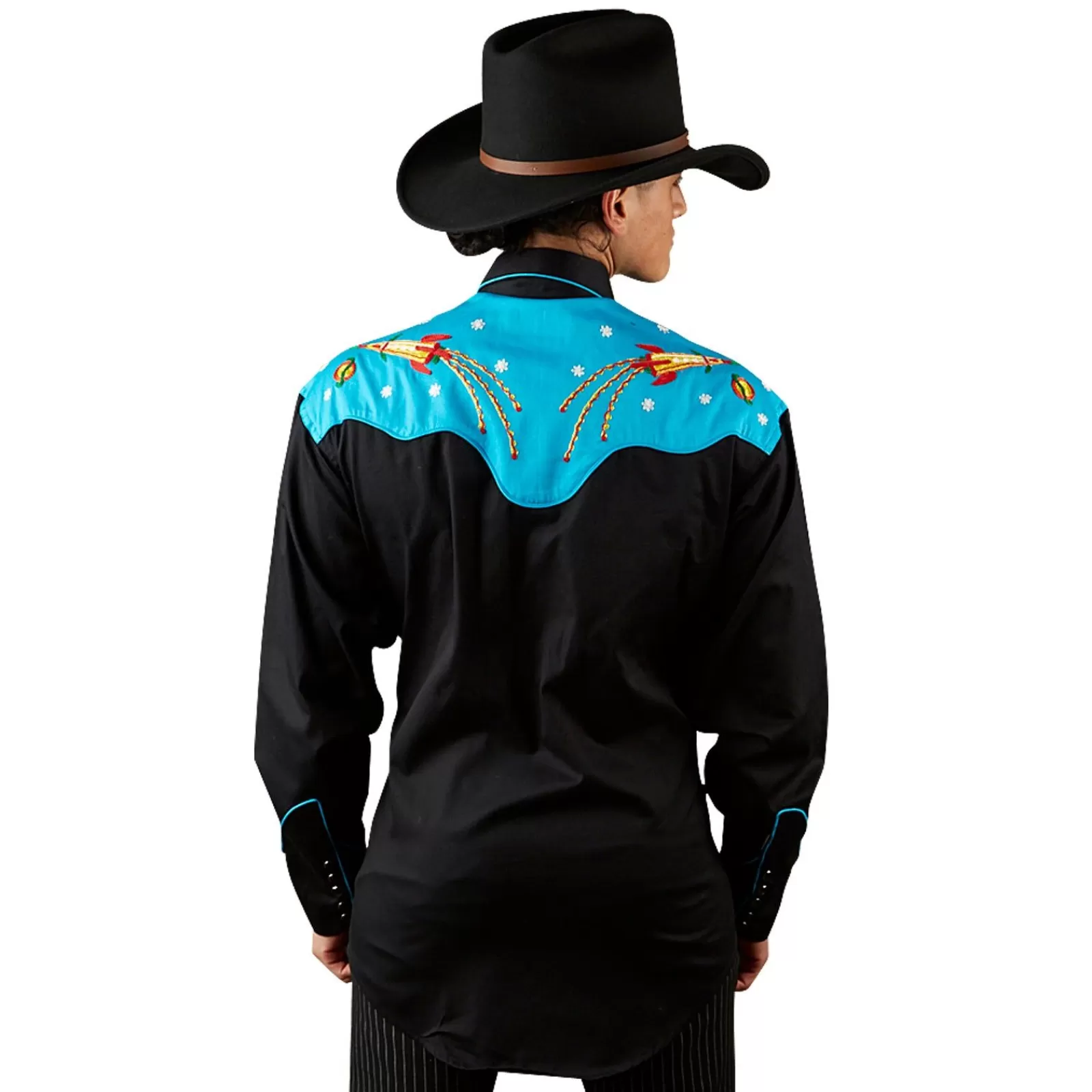 Rockmount Men'S 2-Tone Space Cowboy Embroidered Western Shirt Fashion