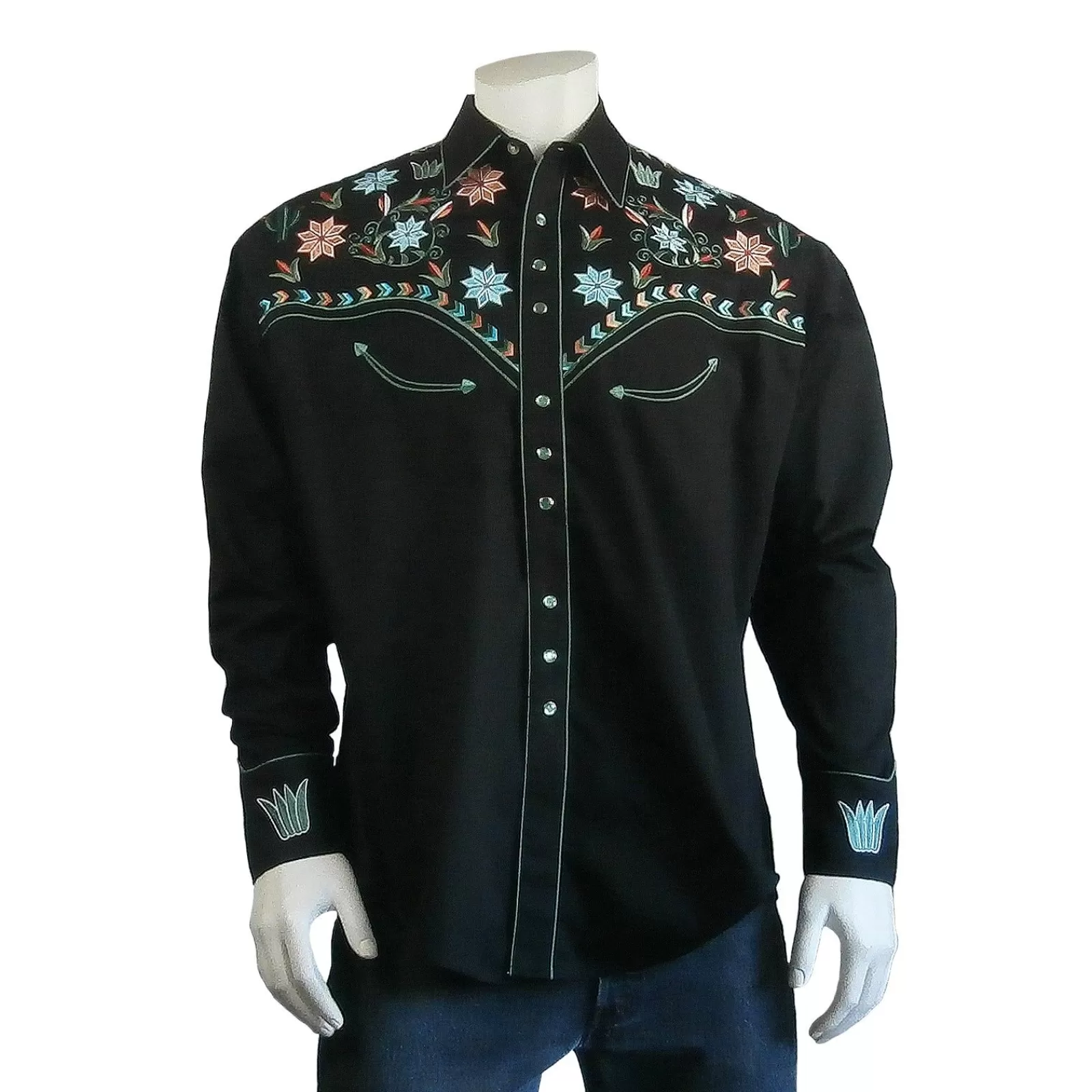 Rockmount Men'S Agave Cactus Black Floral Embroidery Western Shirt Best