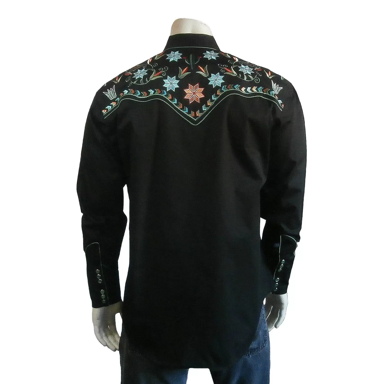 Rockmount Men'S Agave Cactus Black Floral Embroidery Western Shirt Best