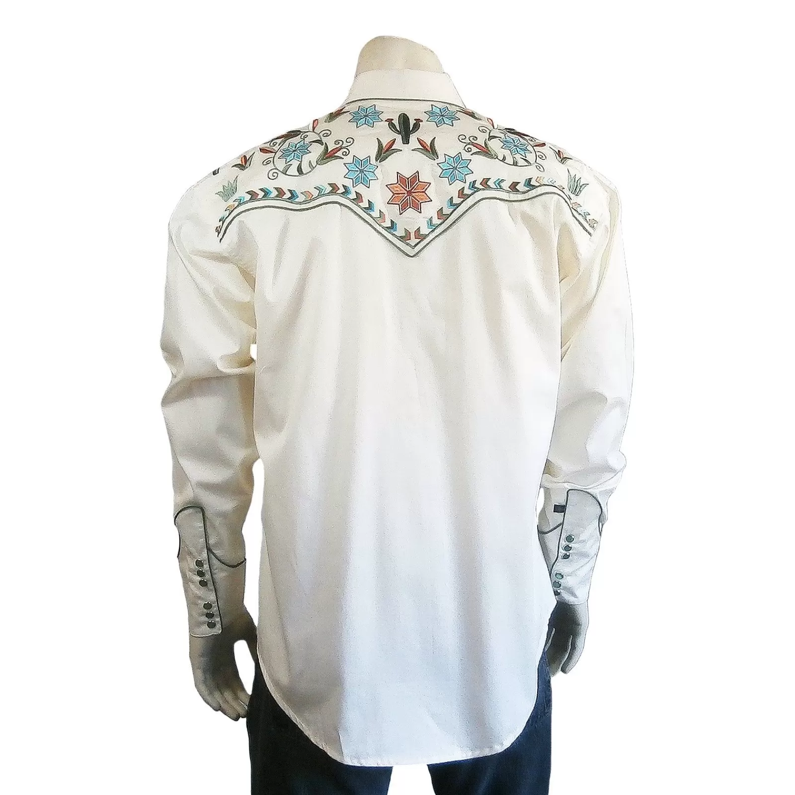 Rockmount Men'S Agave Cactus Ivory Floral Embroidery Western Shirt Cheap