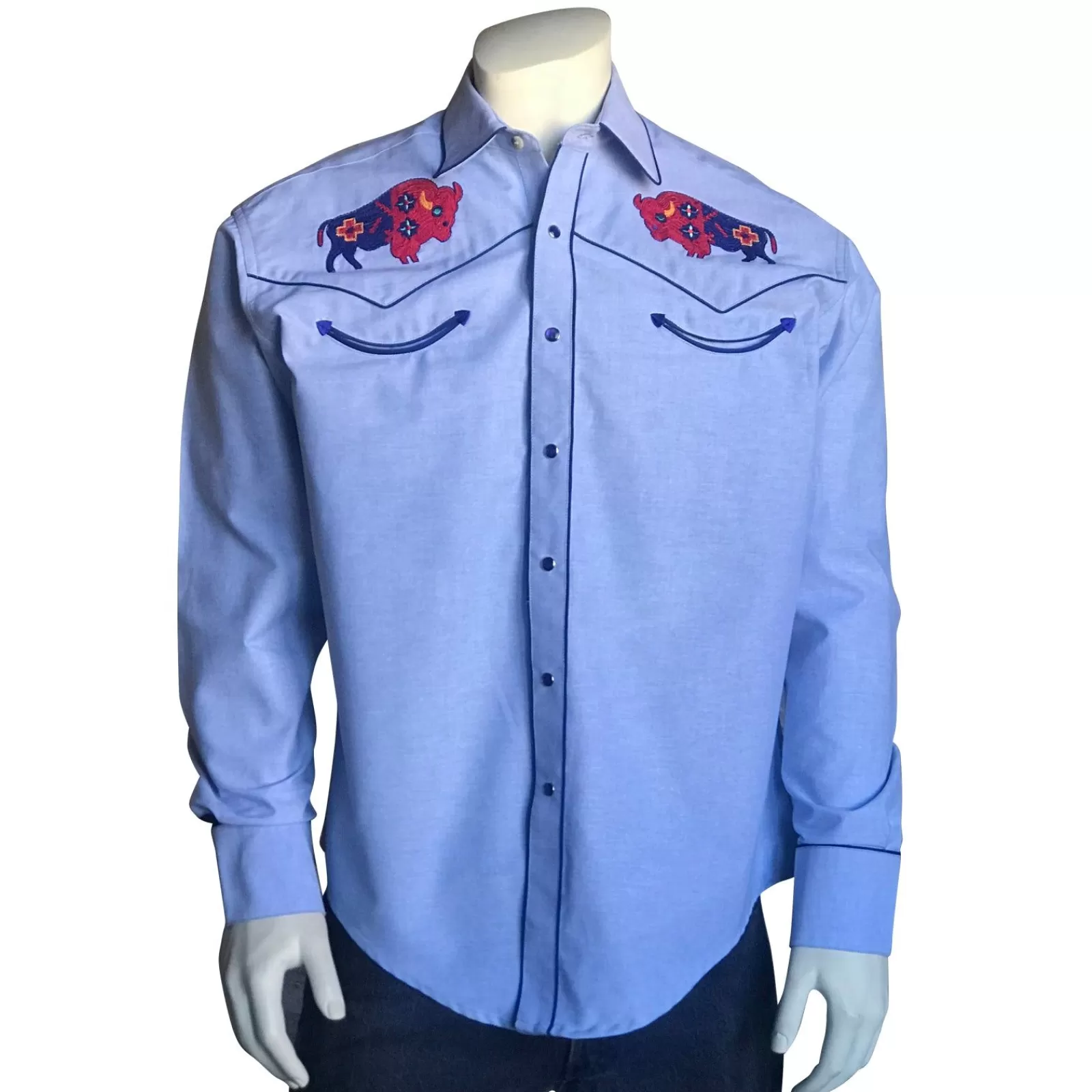 Rockmount Men'S American Bison Chambray Embroidered Western Shirt Store