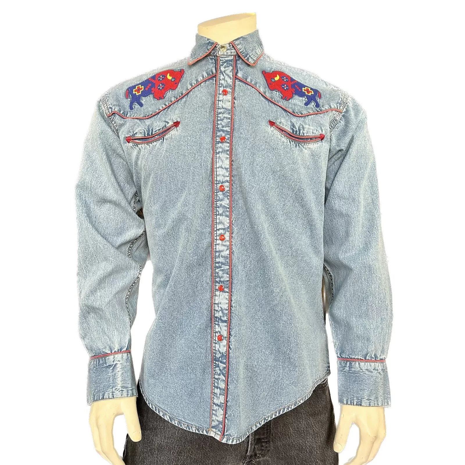 Rockmount Men'S American Bison Denim Embroidered Western Shirt Online