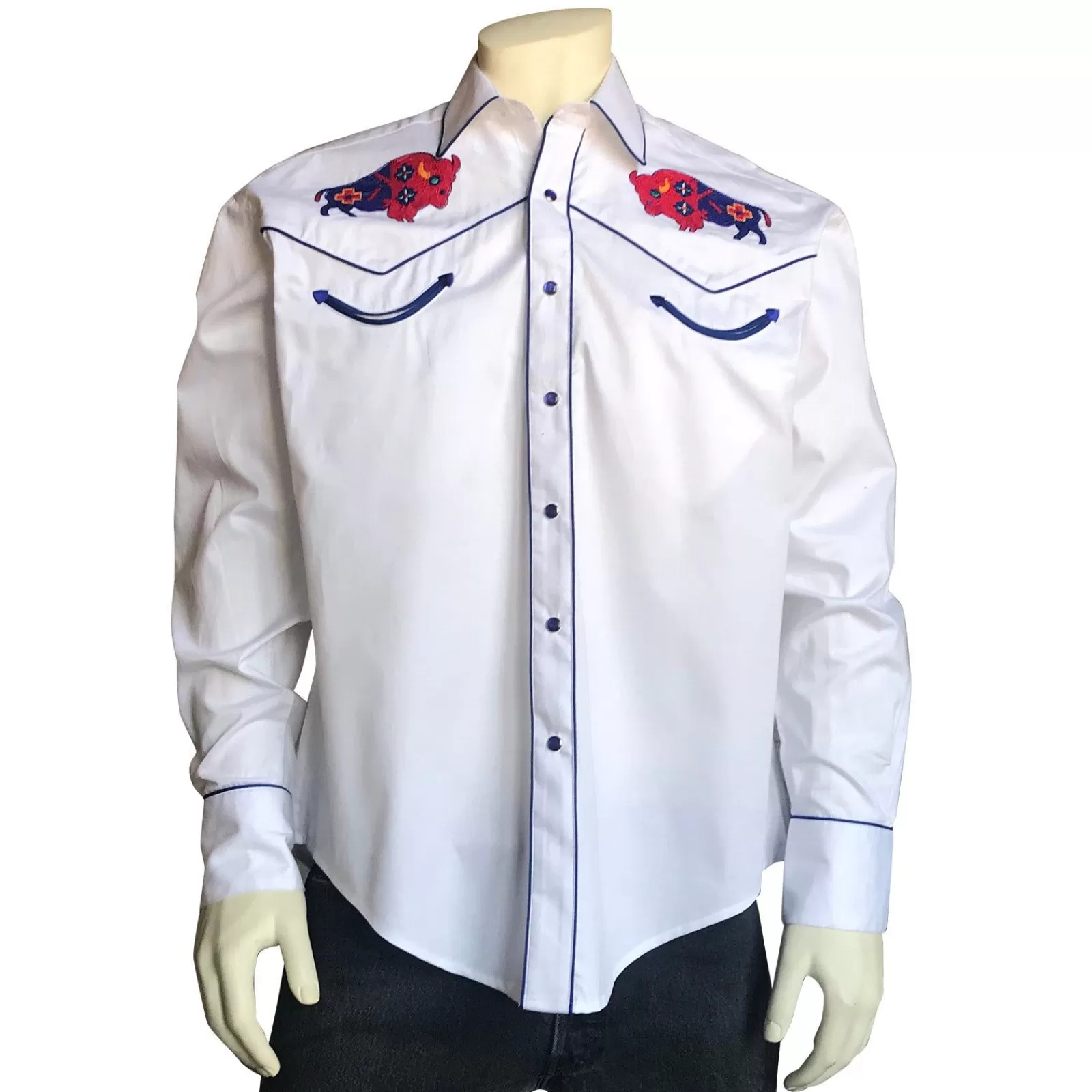 Rockmount Men'S American Bison White Embroidered Western Shirt Flash Sale