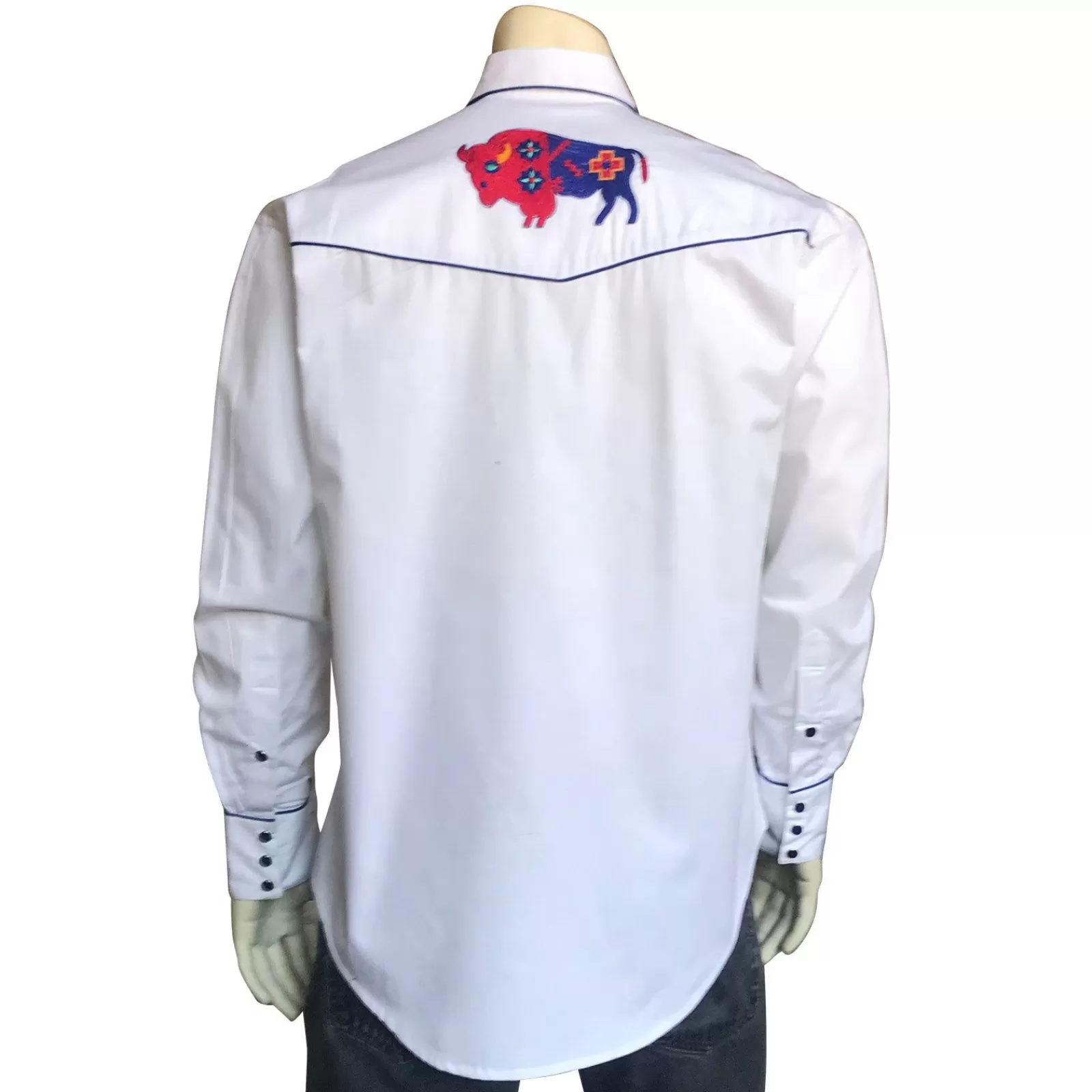 Rockmount Men'S American Bison White Embroidered Western Shirt Flash Sale