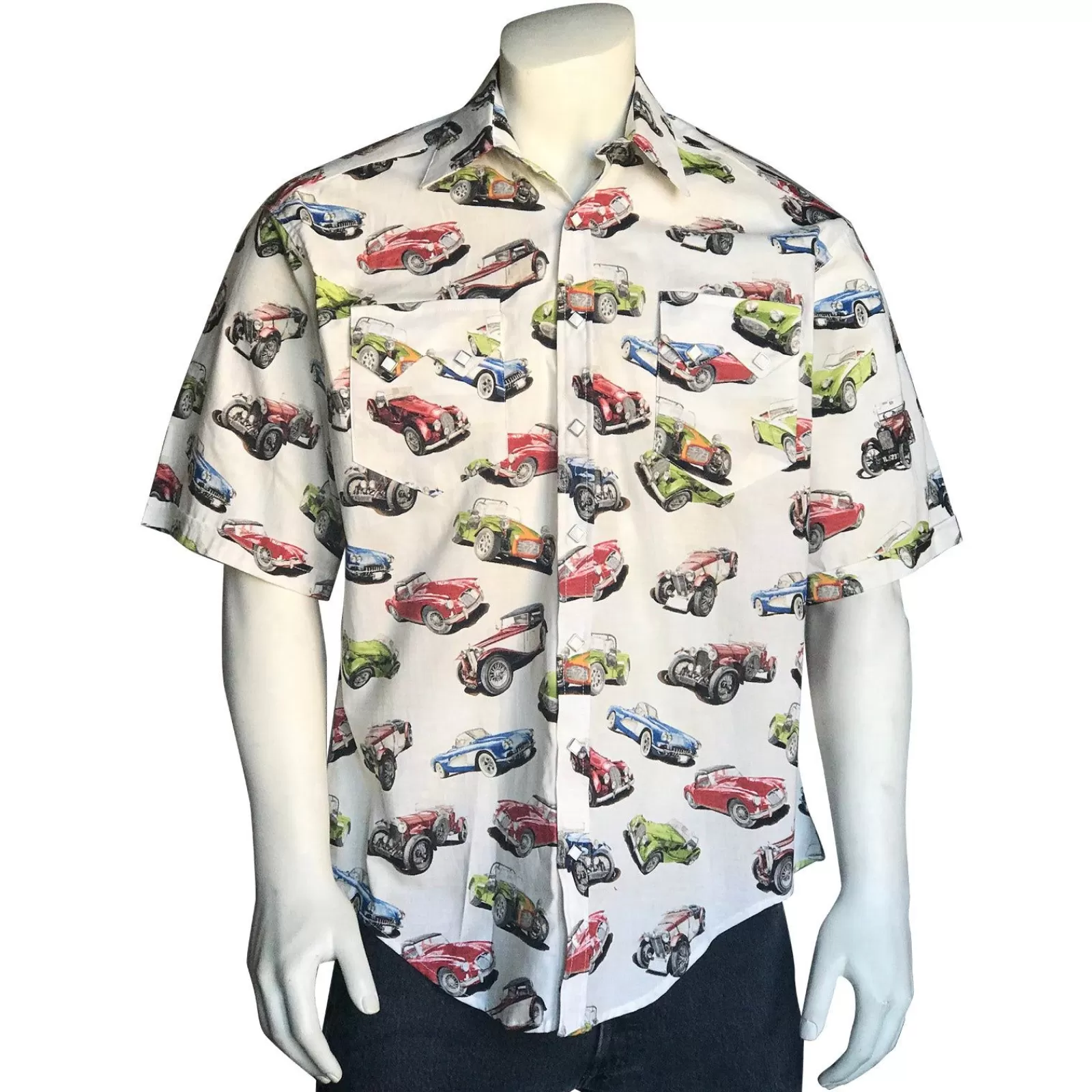 Rockmount Men'S Americana Collector Cars Short Sleeve Western Shirt In White Flash Sale