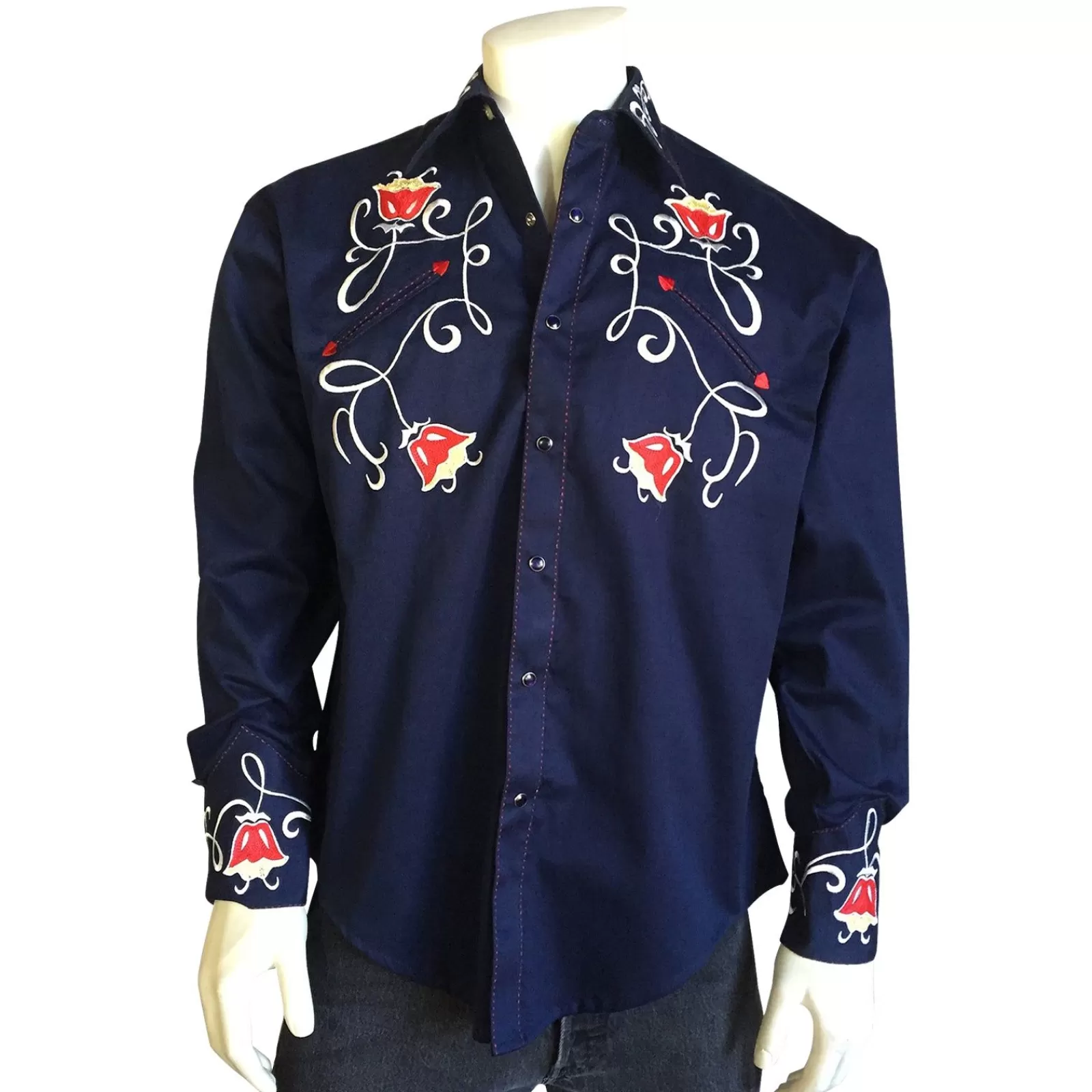 Rockmount Men'S Art Deco Floral Embroidery Navy Western Shirt Sale