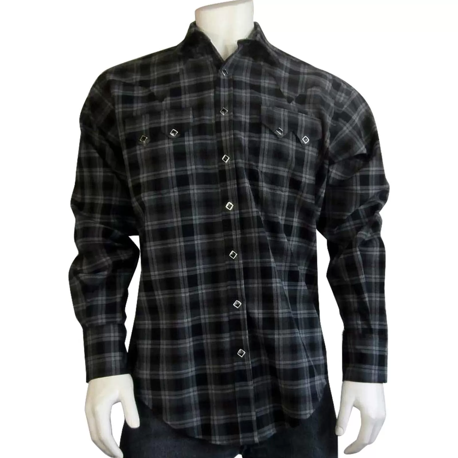 Rockmount Men'S Black & Grey Brushed Plaid Western Shirt Cheap