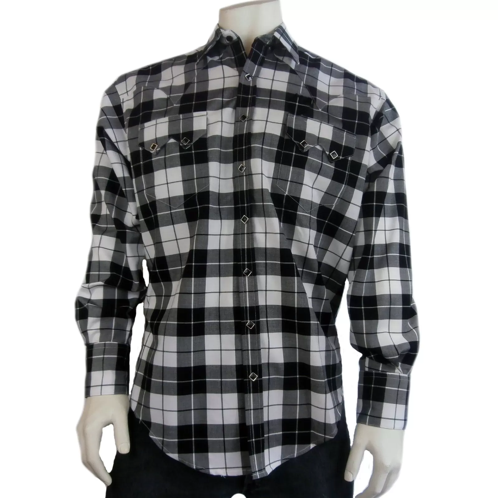 Rockmount Men'S Black & White Windowpane Plaid Western Shirt Clearance