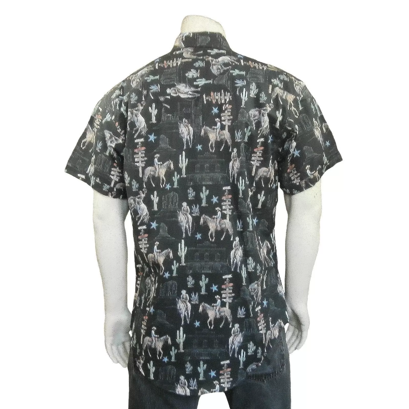 Rockmount Men'S Black Cactus & Cowboys Print Short Sleeve Western Shirt Discount
