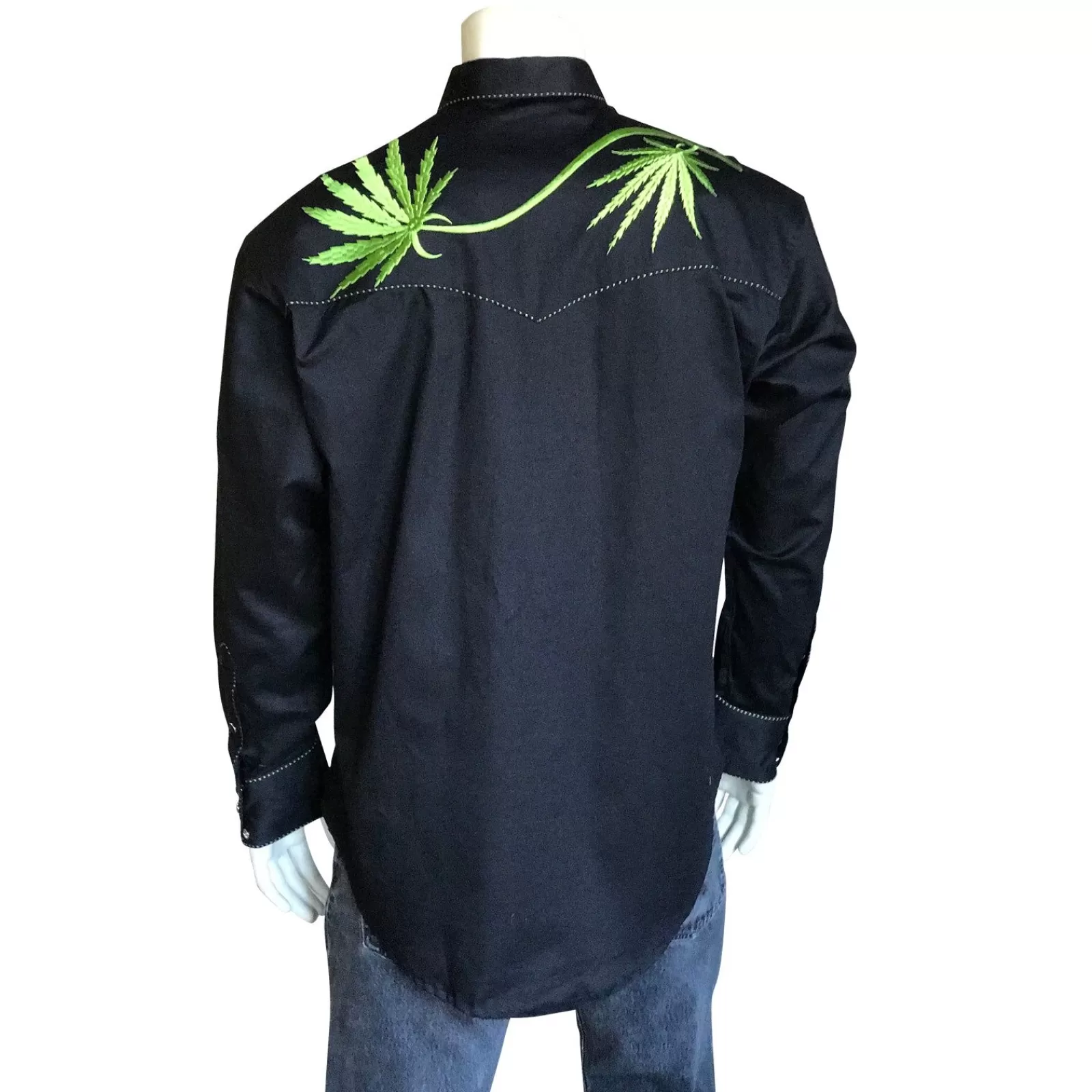 Rockmount Men'S Black Cannabis Cowboy Embroidered Western Shirt Outlet