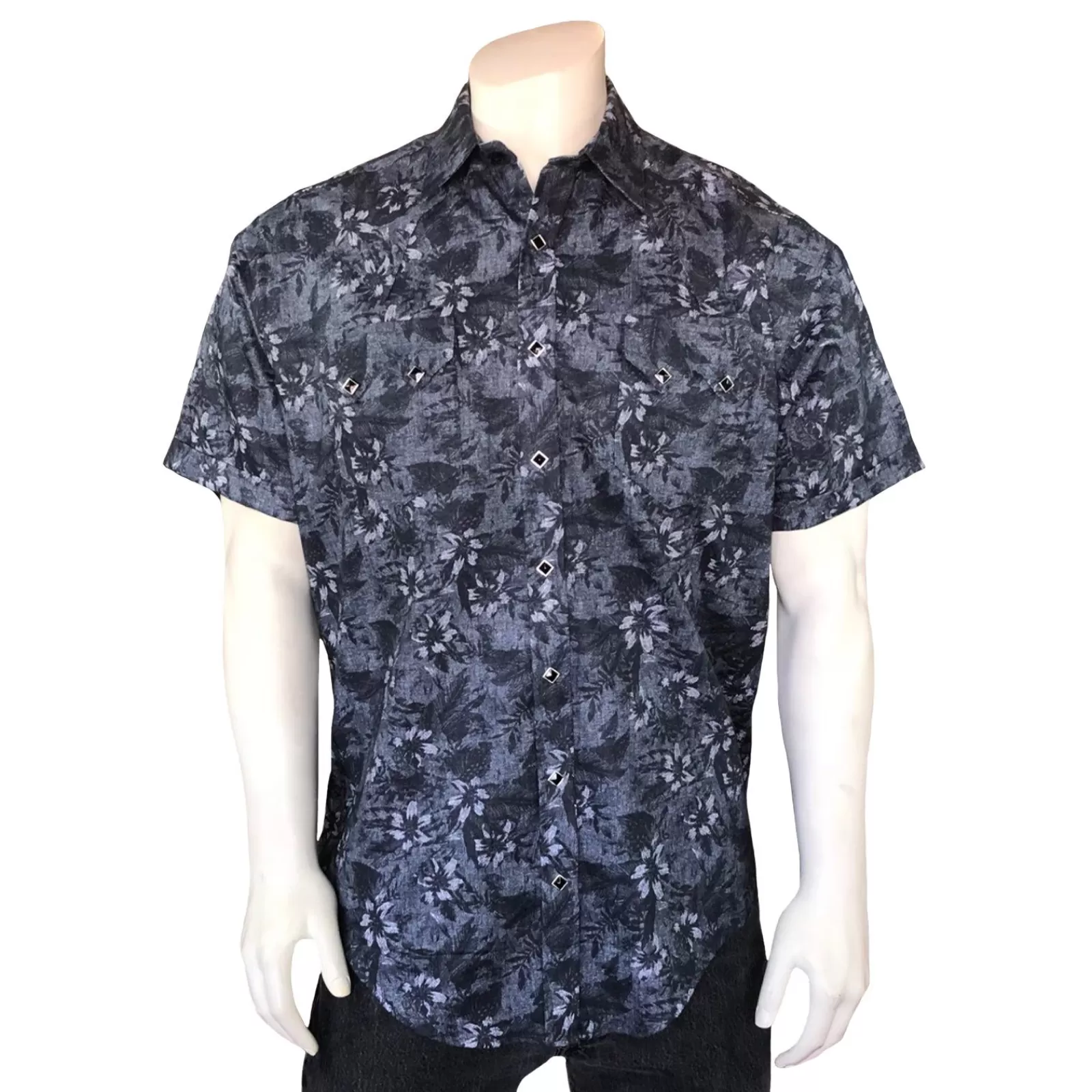 Rockmount Men'S Black Floral Print Short Sleeve Western Shirt New