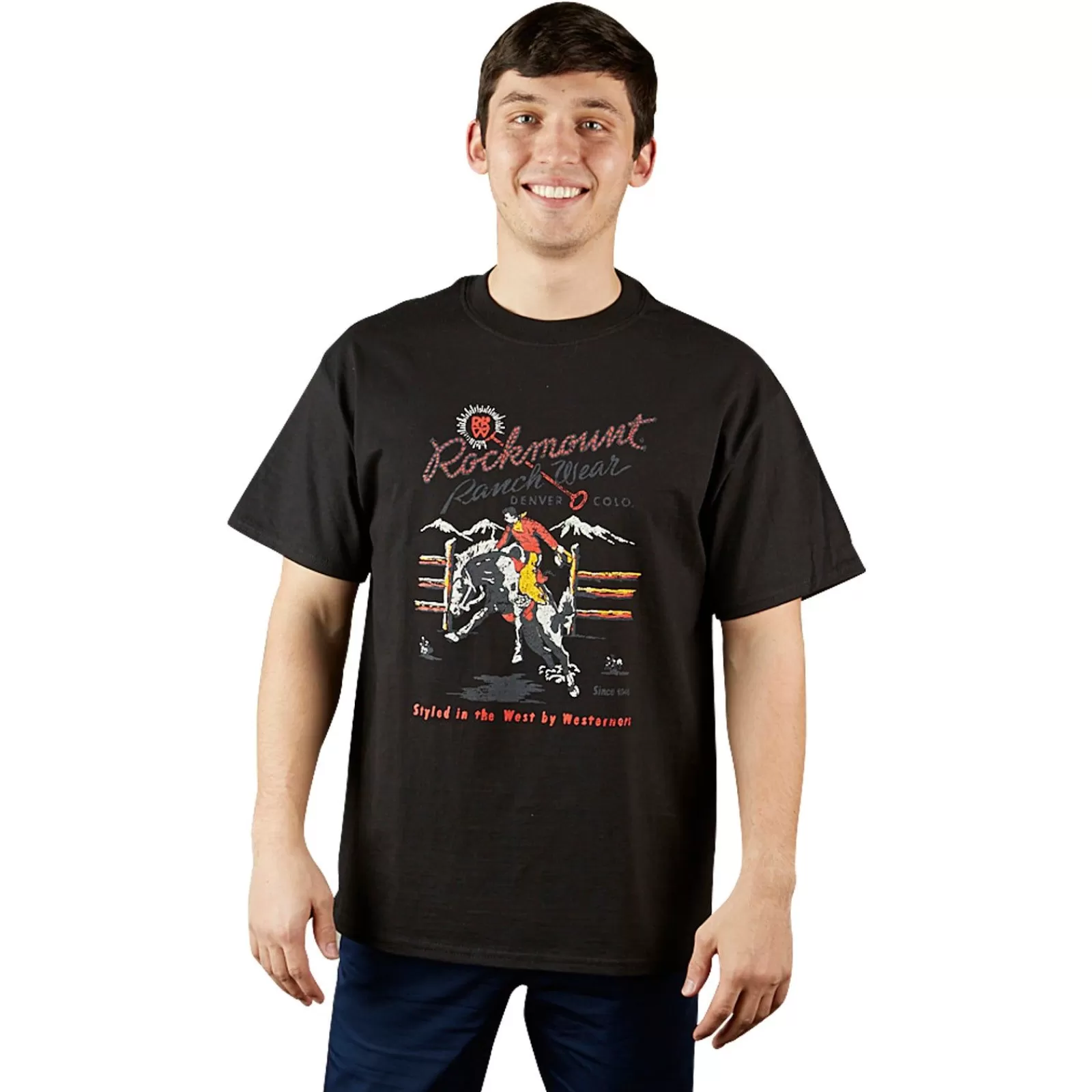 Rockmount Men'S Black Bronc 100% Cotton Western T-Shirt Fashion