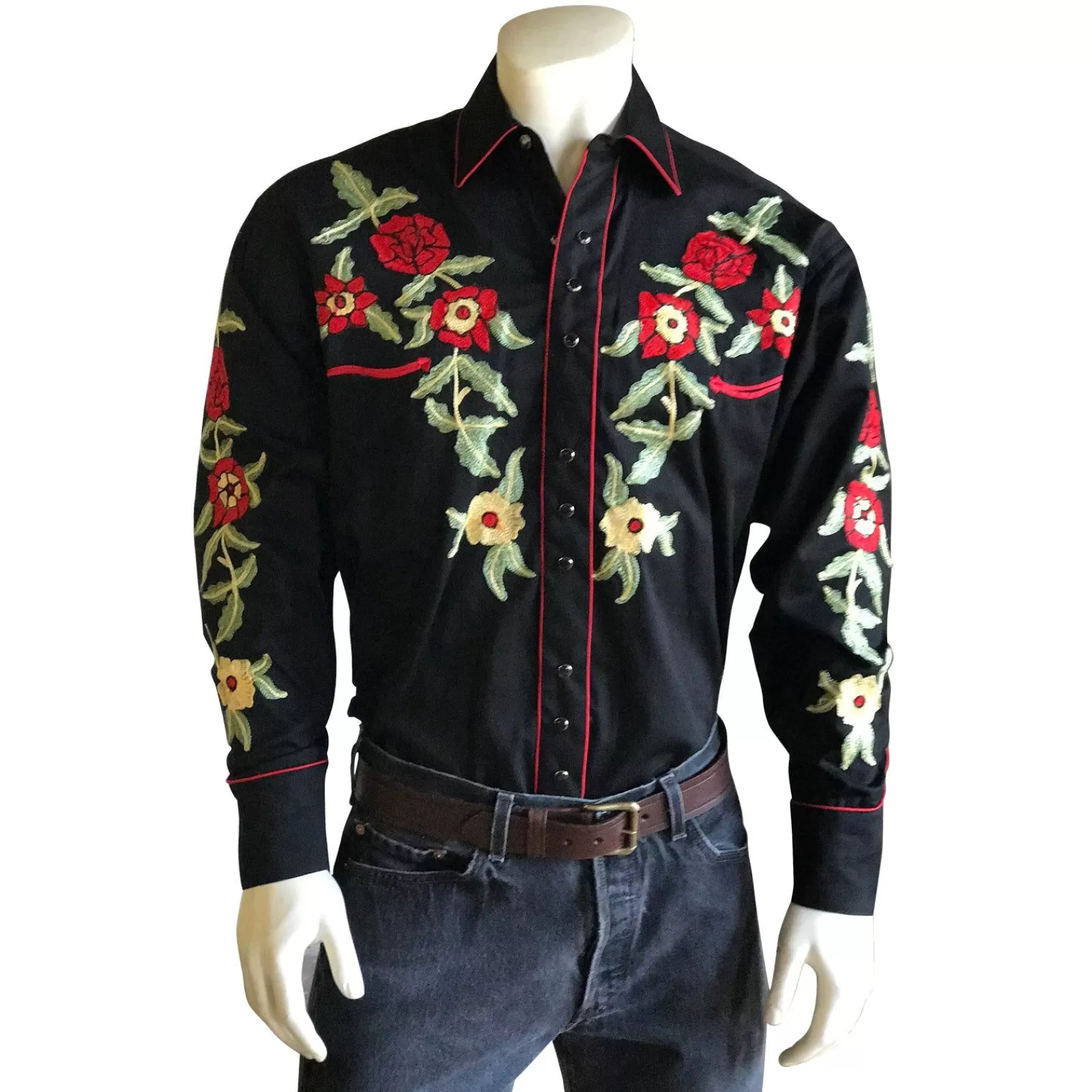 Rockmount Men'S Black Vintage Floral Embroidery Western Shirt Shop
