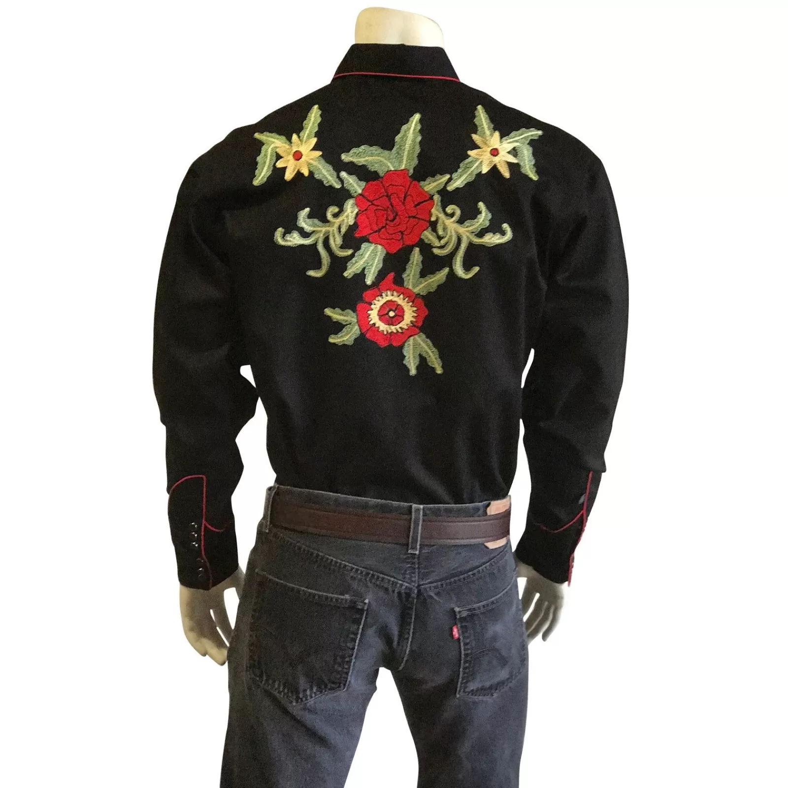 Rockmount Men'S Black Vintage Floral Embroidery Western Shirt Shop